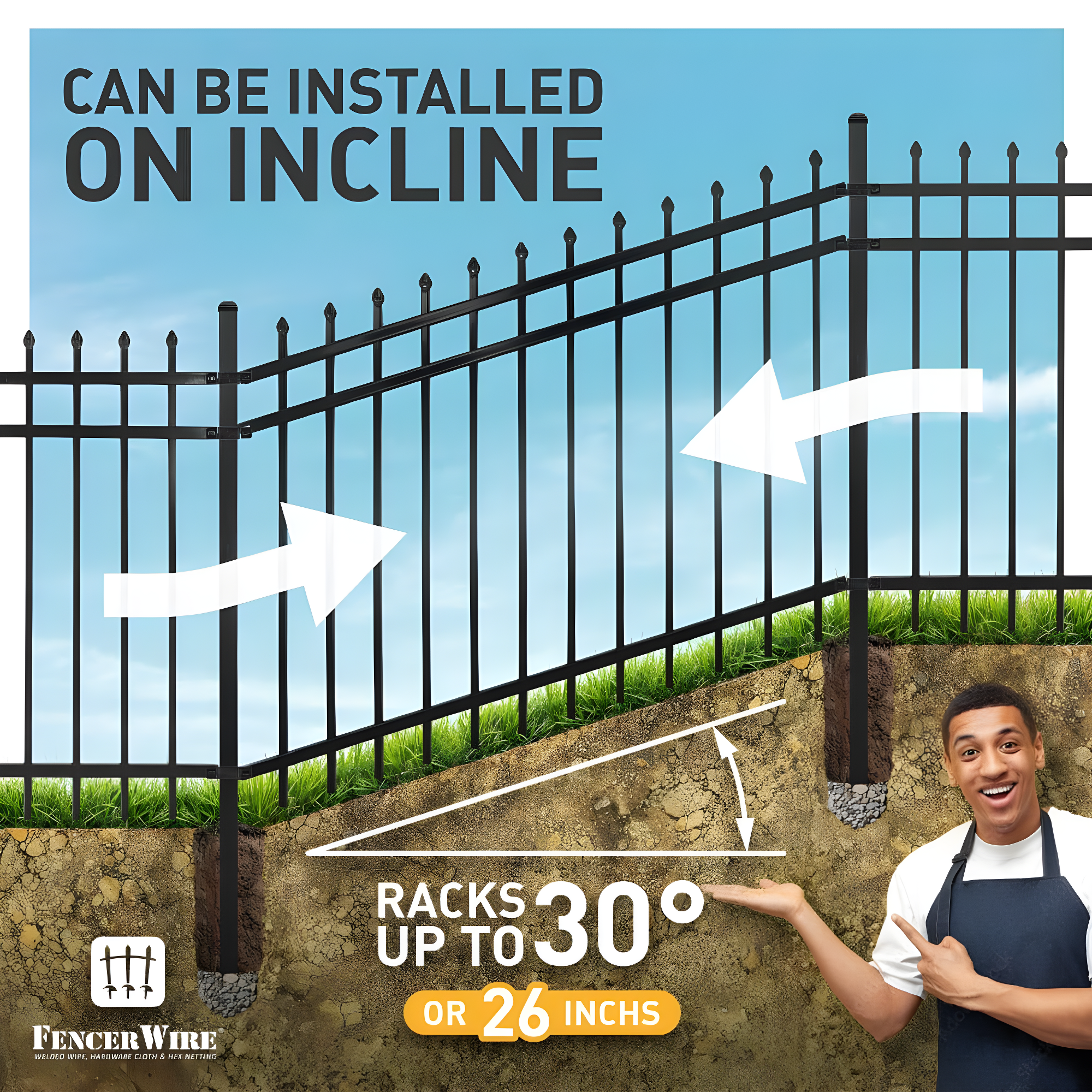Fencer Wire Heavy Duty Pinnacle Fence Barrier Panel, 5FT Height X 8FT Width Anti-Rust Metal Fencing Panel, 2” Diameter Steel Outdoor Decorative Garden Fence Panel for Yard, Pool, Patio, Single Panel