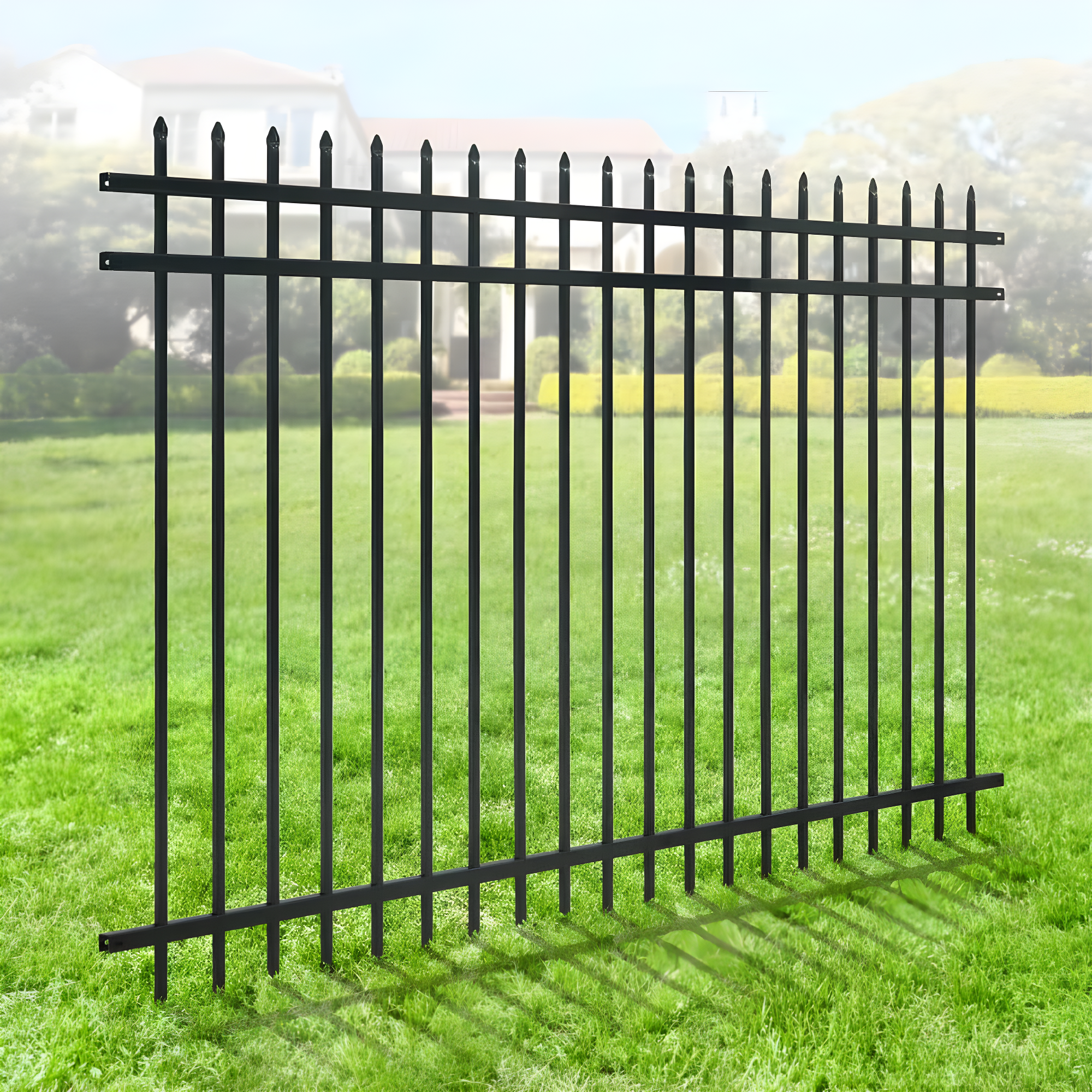 Fencer Wire Heavy Duty Pinnacle Fence Barrier Panel, 5FT Height X 8FT Width Anti-Rust Metal Fencing Panel, 2” Diameter Steel Outdoor Decorative Garden Fence Panel for Yard, Pool, Patio, Single Panel