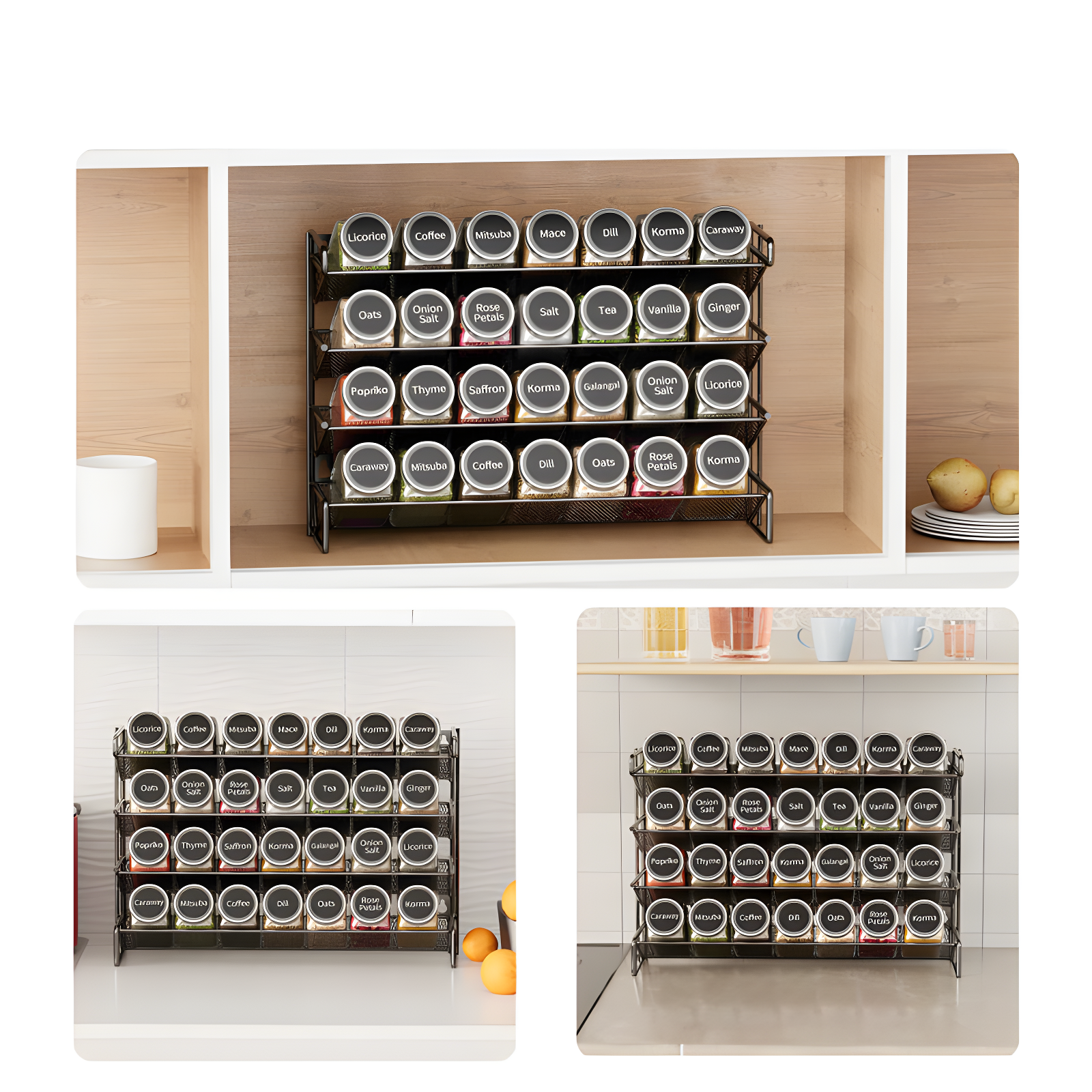 SpaceAid Spice Rack Organizer Set with Spice Jars, 386 Labels, Chalk Marker, and Funnel – For Cabinet, Countertop, Pantry, Cupboard, or Wall Mount