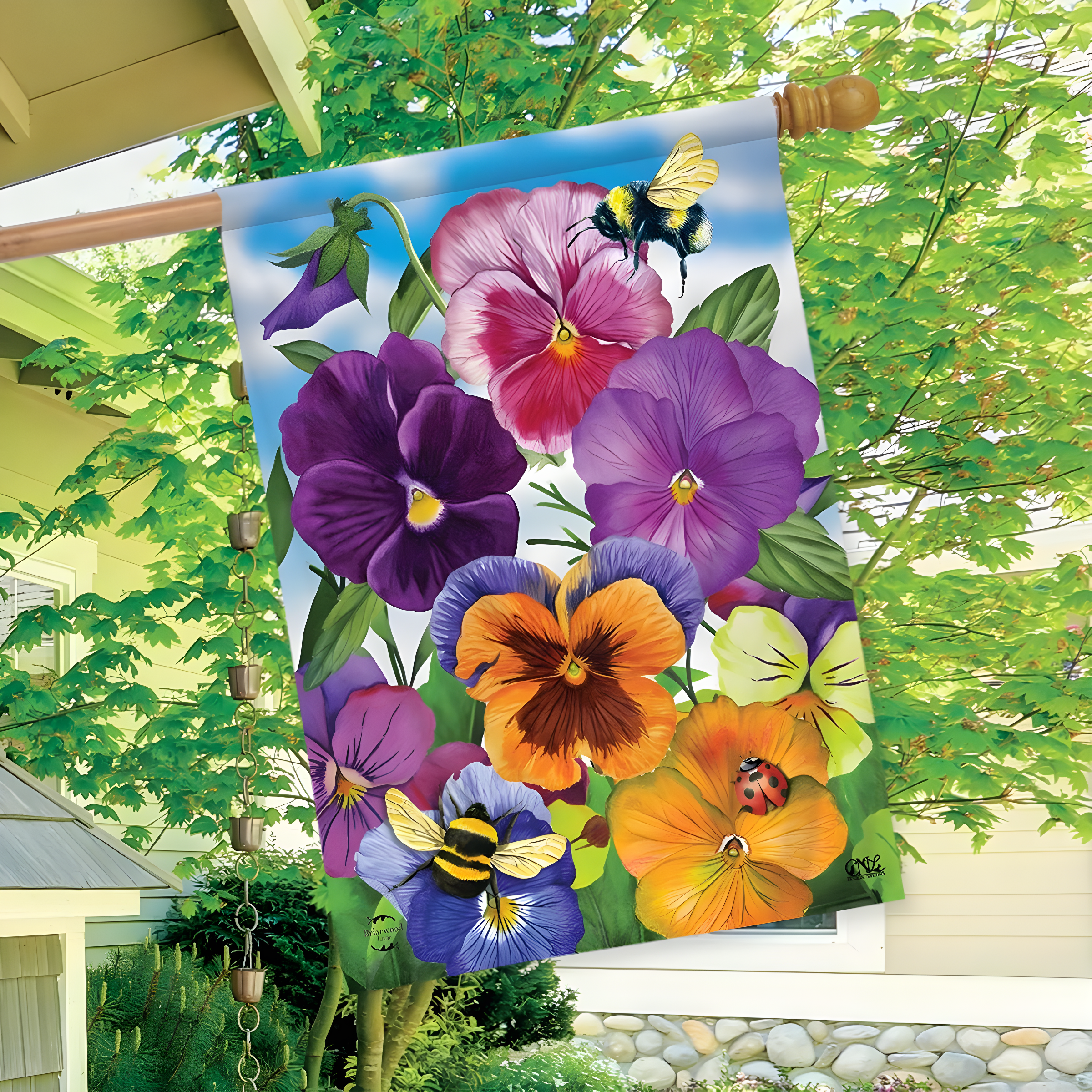 Pansies Spring House Flag 28 x 40 Briarwood Lane