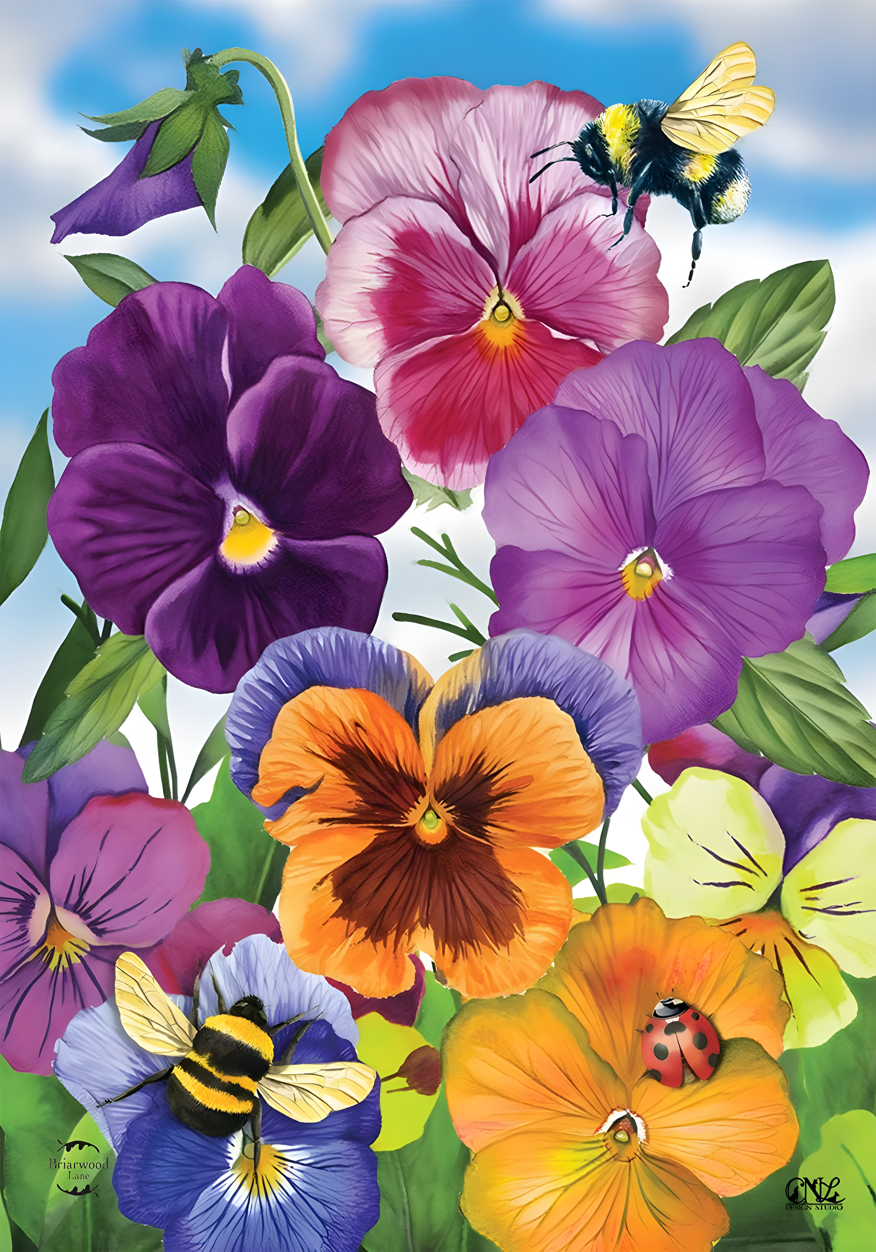 Pansies Spring House Flag 28 x 40 Briarwood Lane