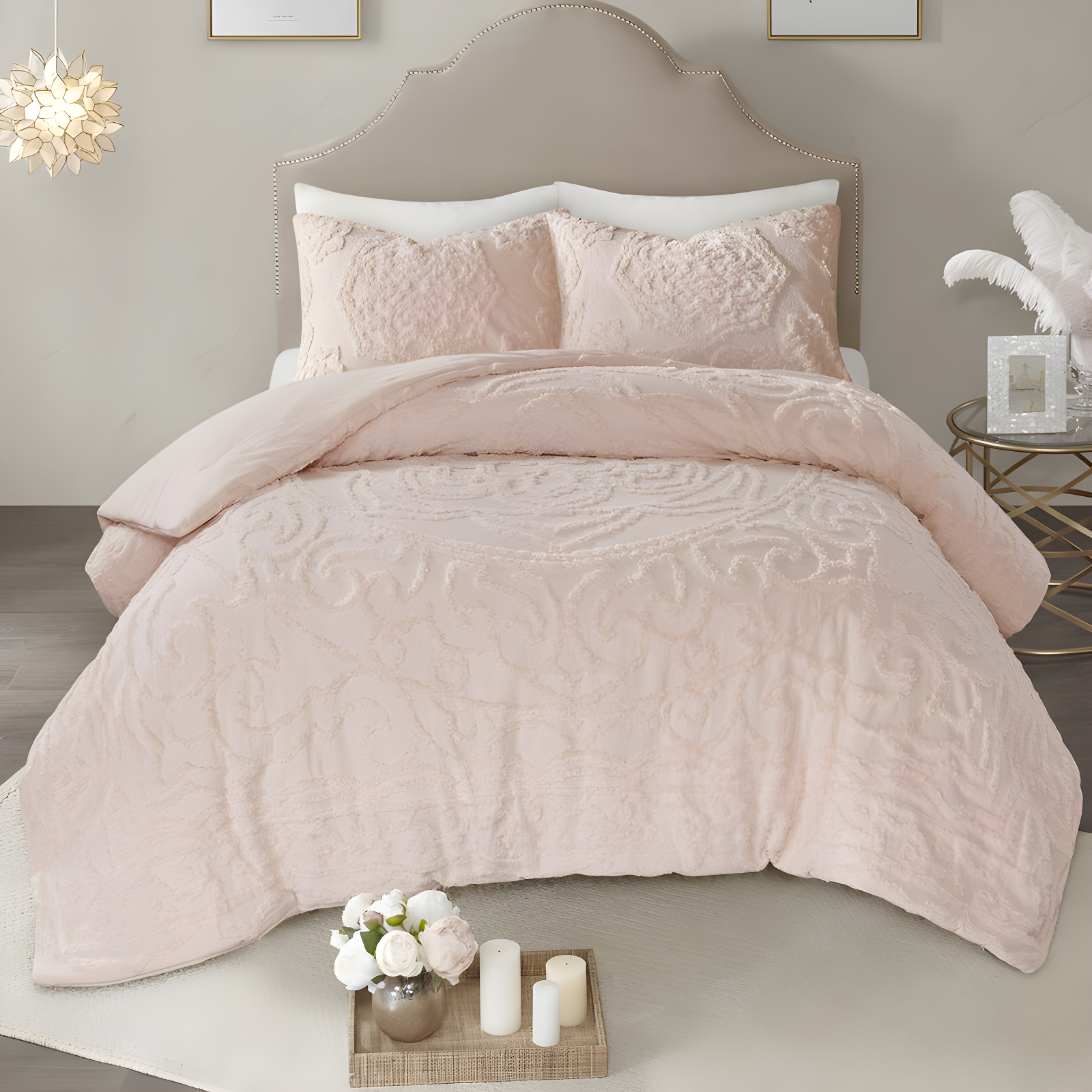 Madison Park Laetitia Tufted Chenille Cotton Medallion Fringe Coverlet Set