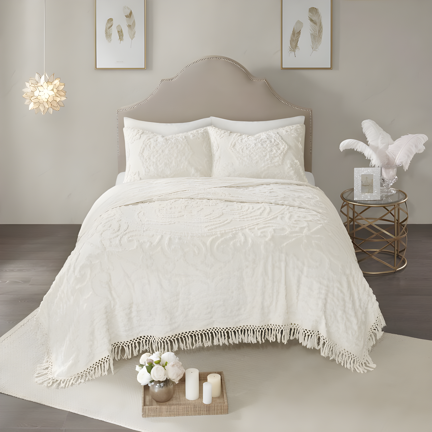 Madison Park Laetitia Tufted Chenille Cotton Medallion Fringe Coverlet Set