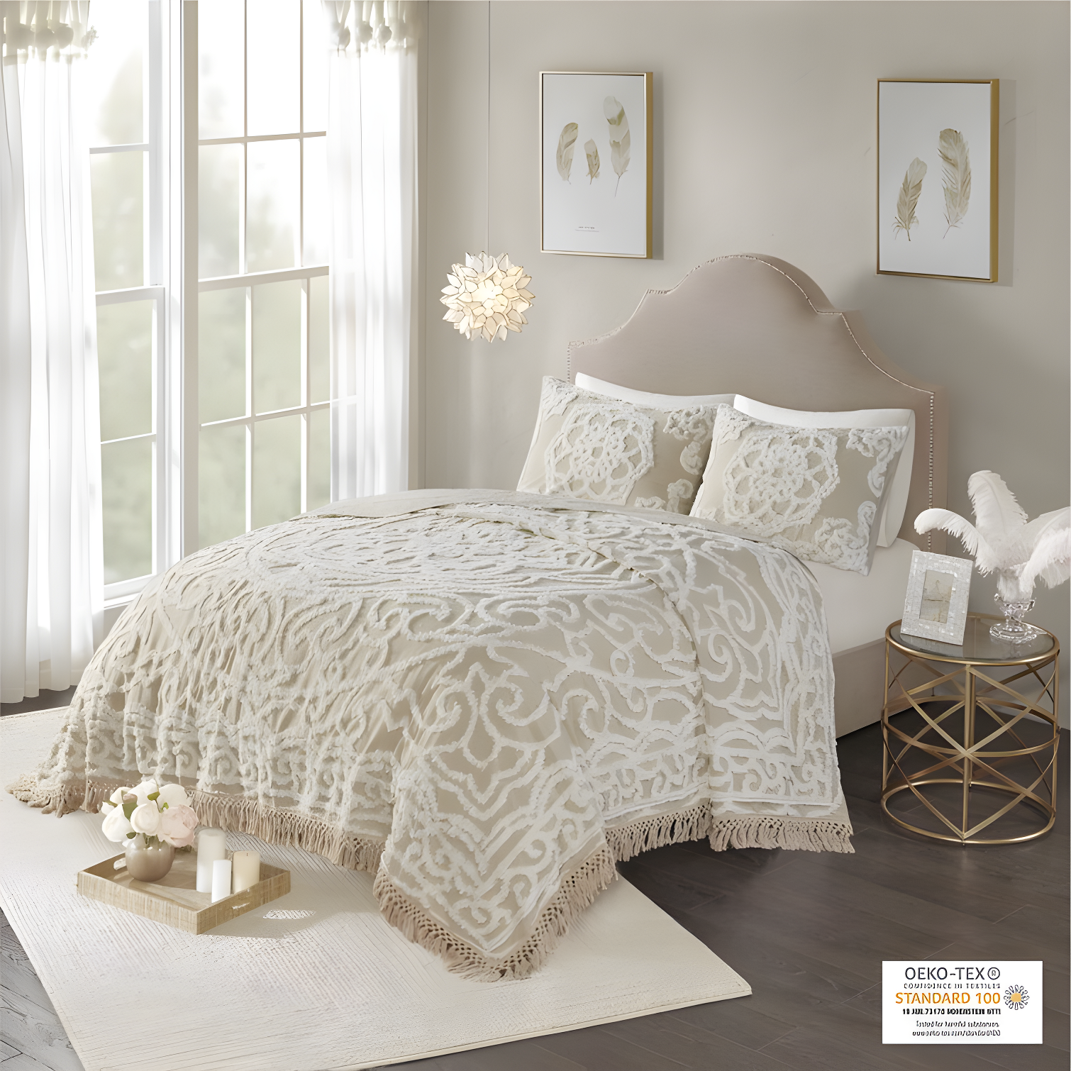 Madison Park Laetitia Tufted Chenille Cotton Medallion Fringe Coverlet Set
