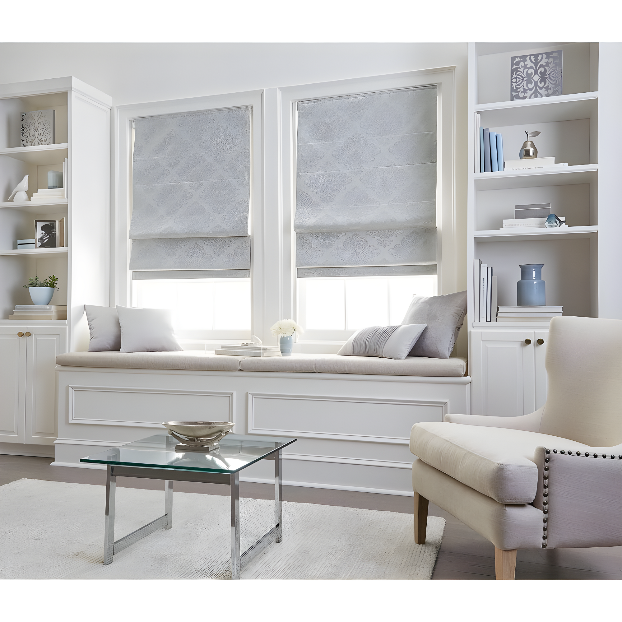 CHF Industries Damask Room Darkening Roman Shade 30 - 39 Inches Silver 34" w x 64" l