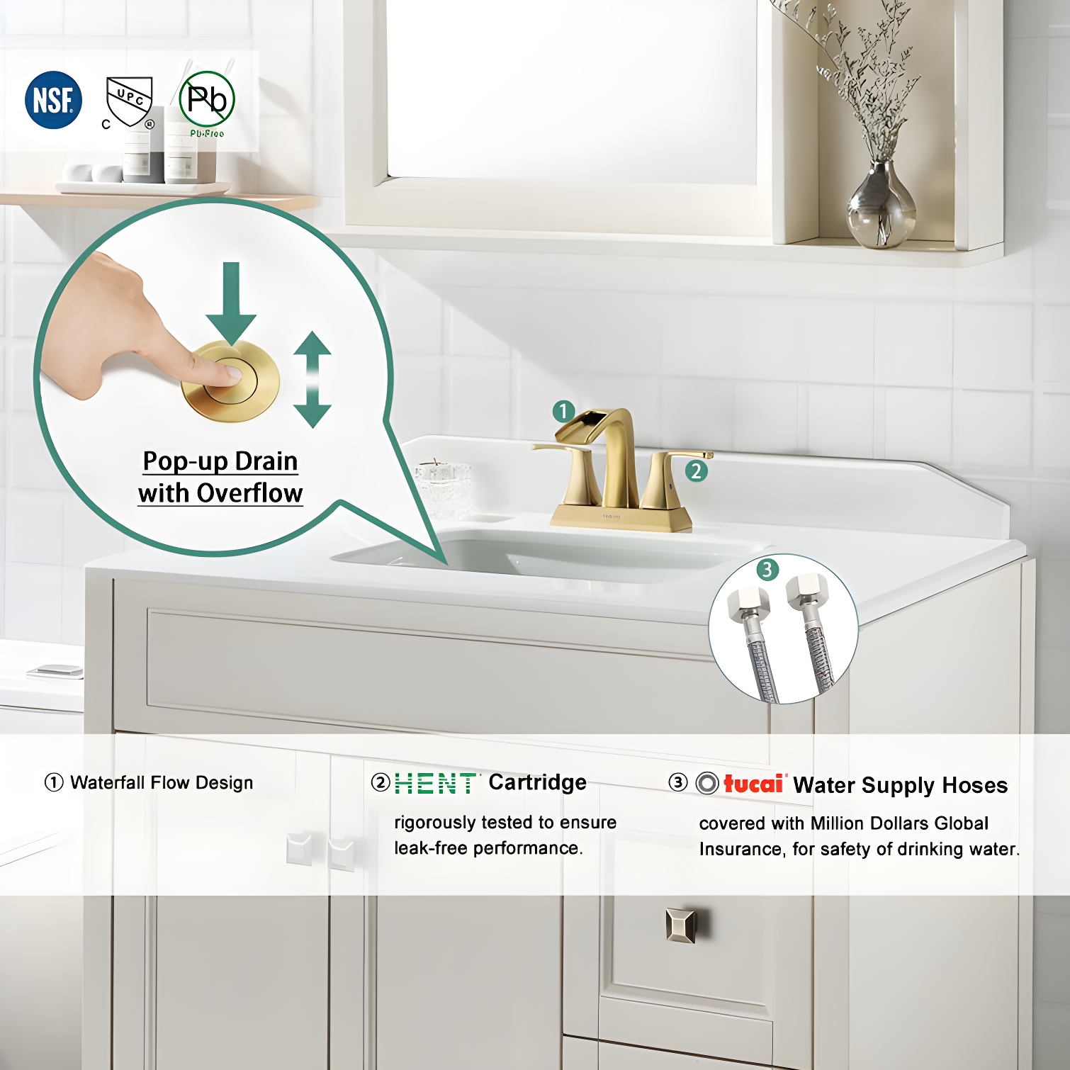 Doris Waterfall Centerset 2-handle Bathroom Faucet with Drain Assembly