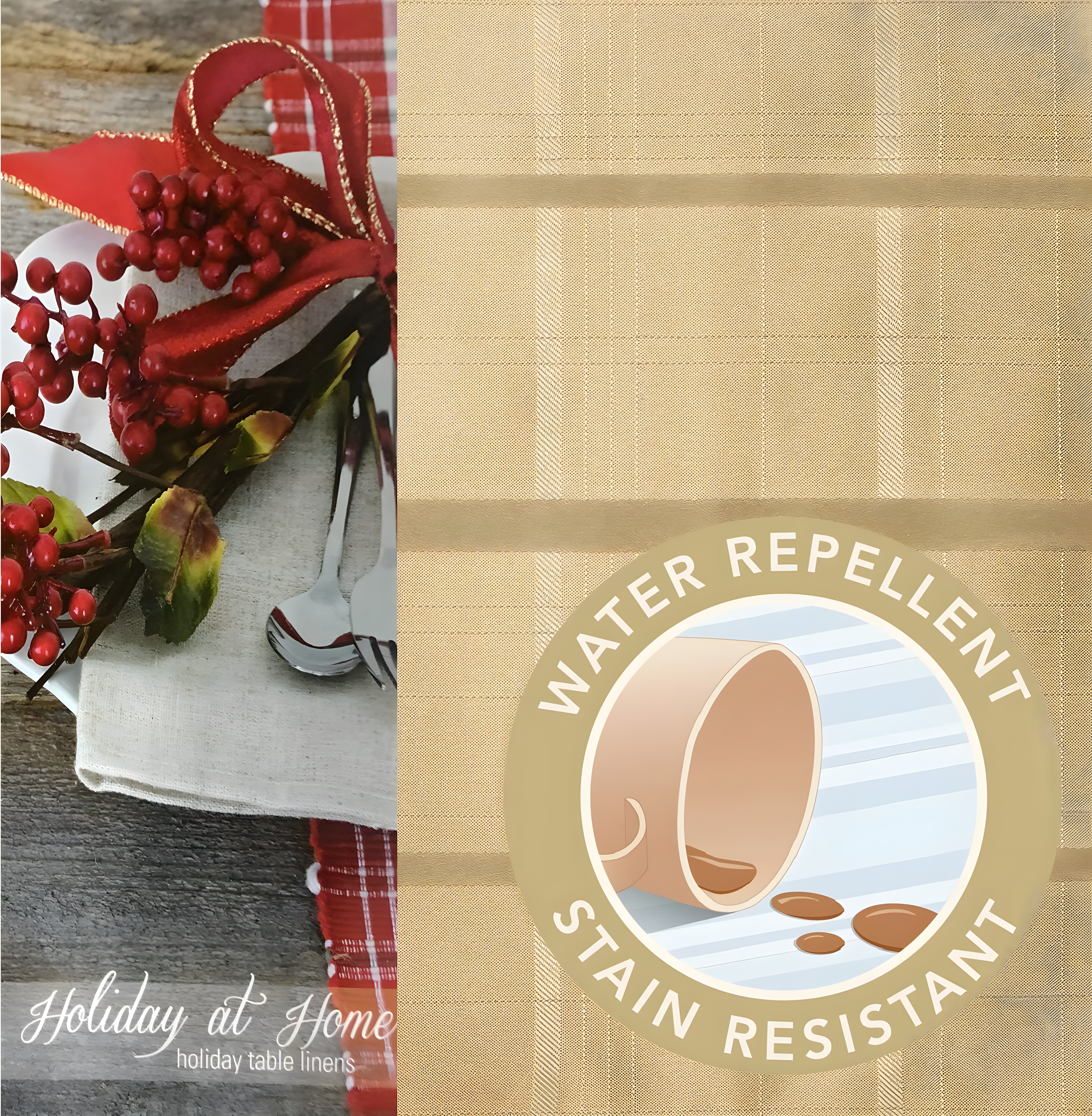 Elegance Plaid Stain & Water Resistant Tablecloth - 60" x 84" Rectangle - Ribbon Gold - Elrene Home Fashions