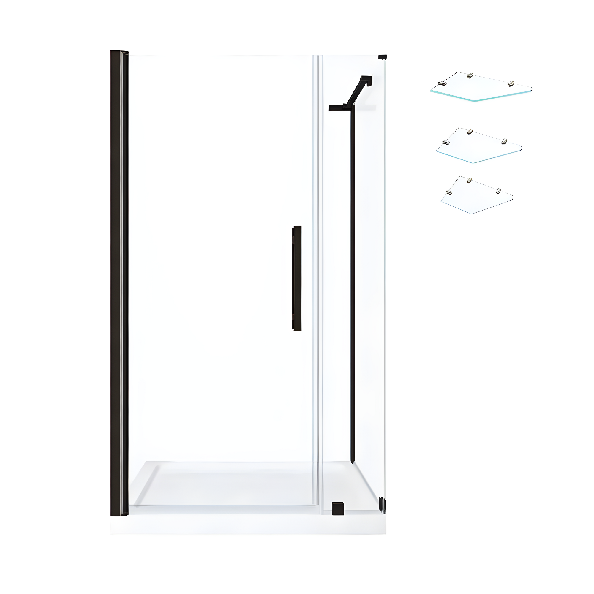 Endless Pasadena 40" W x 72" H Corner Frameless Shower Kit, Door, Panel, Base, Shelves