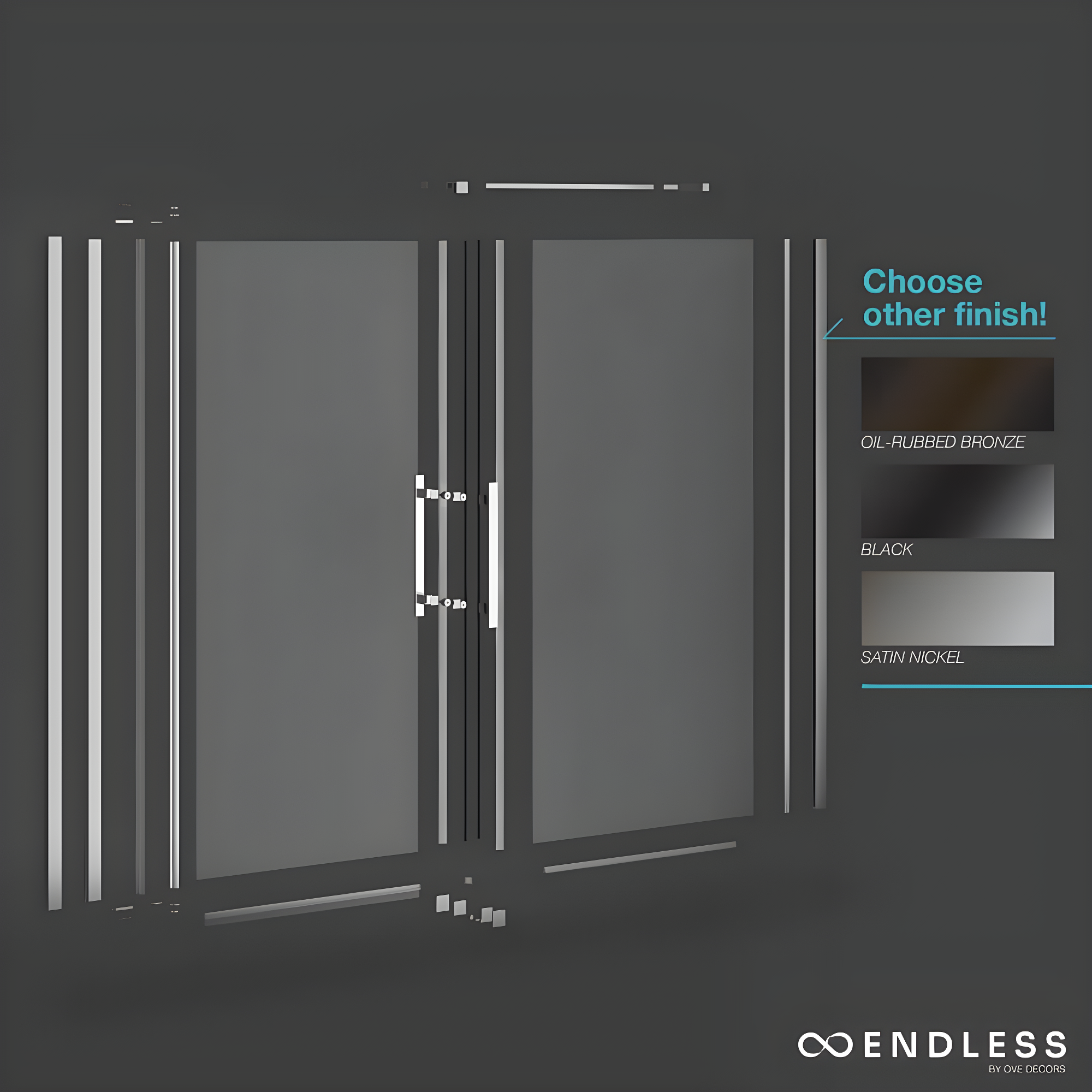 Endless Pasadena 40" W x 72" H Corner Frameless Shower Kit, Door, Panel, Base, Shelves