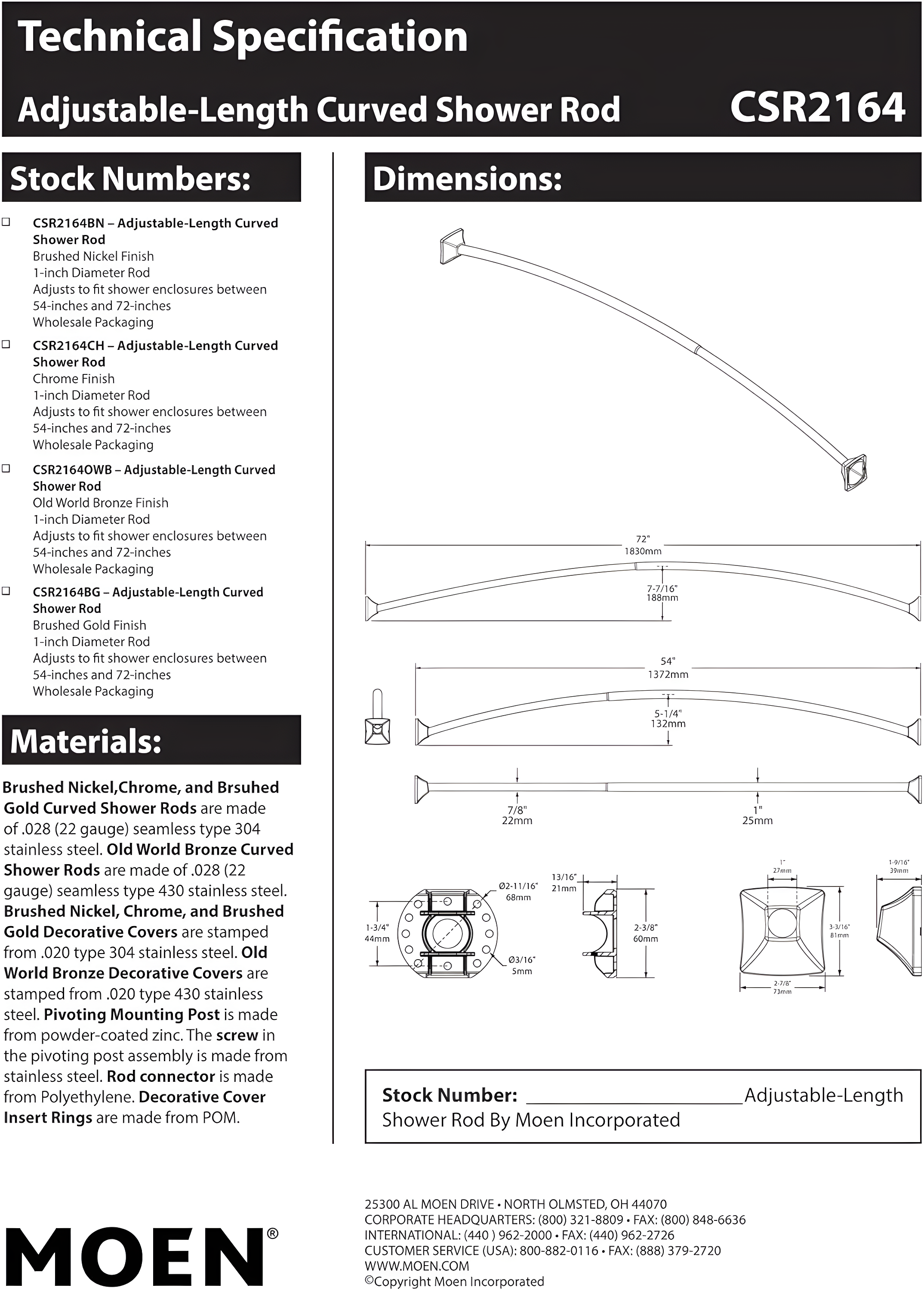 Moen 60-Inch to 72-Inch Permanent Mount Adjustable Curved Shower Rod