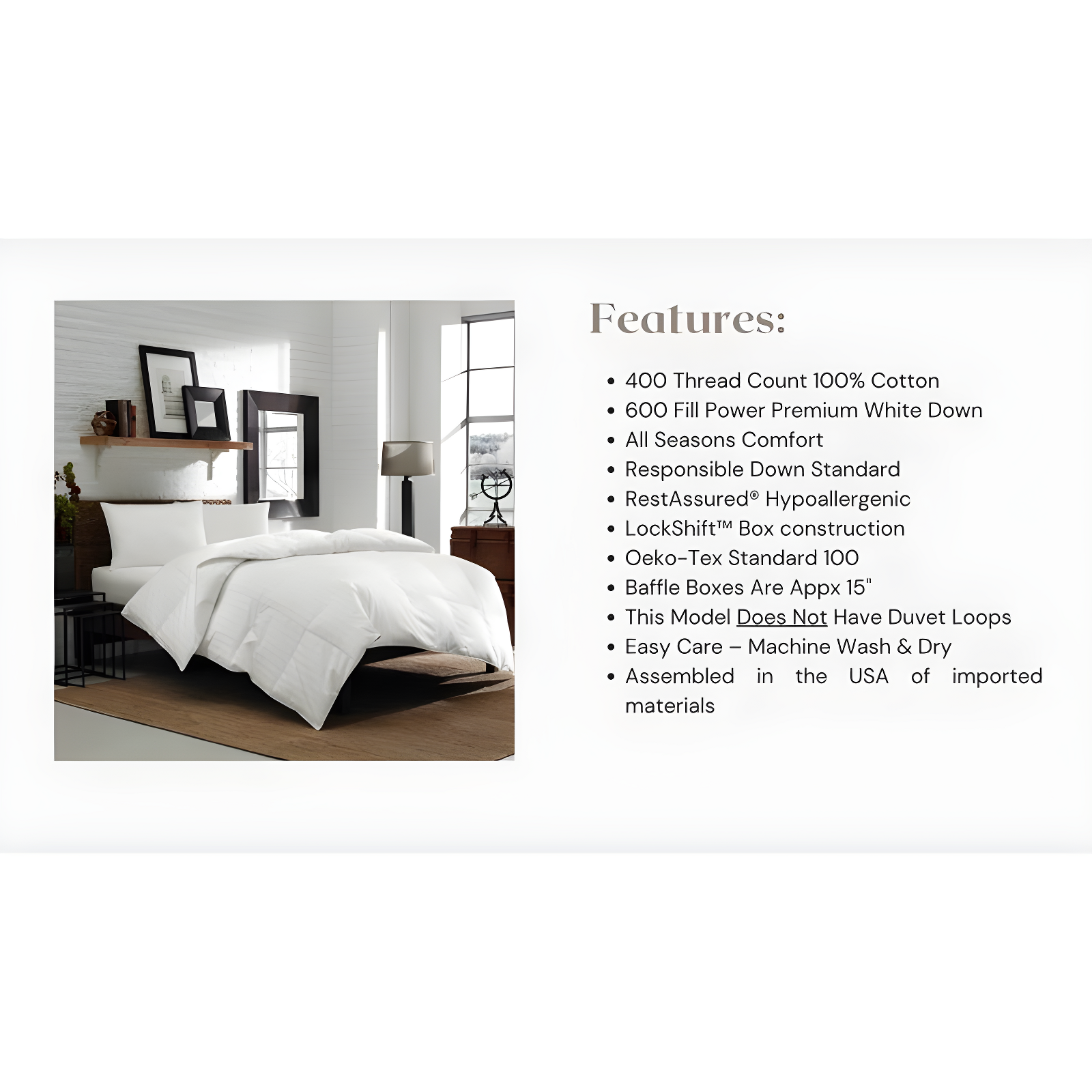 Eddie Bauer Eddie Bauer All-Season 600 Fill Power Oversized White Down Comforter - 400 TC
