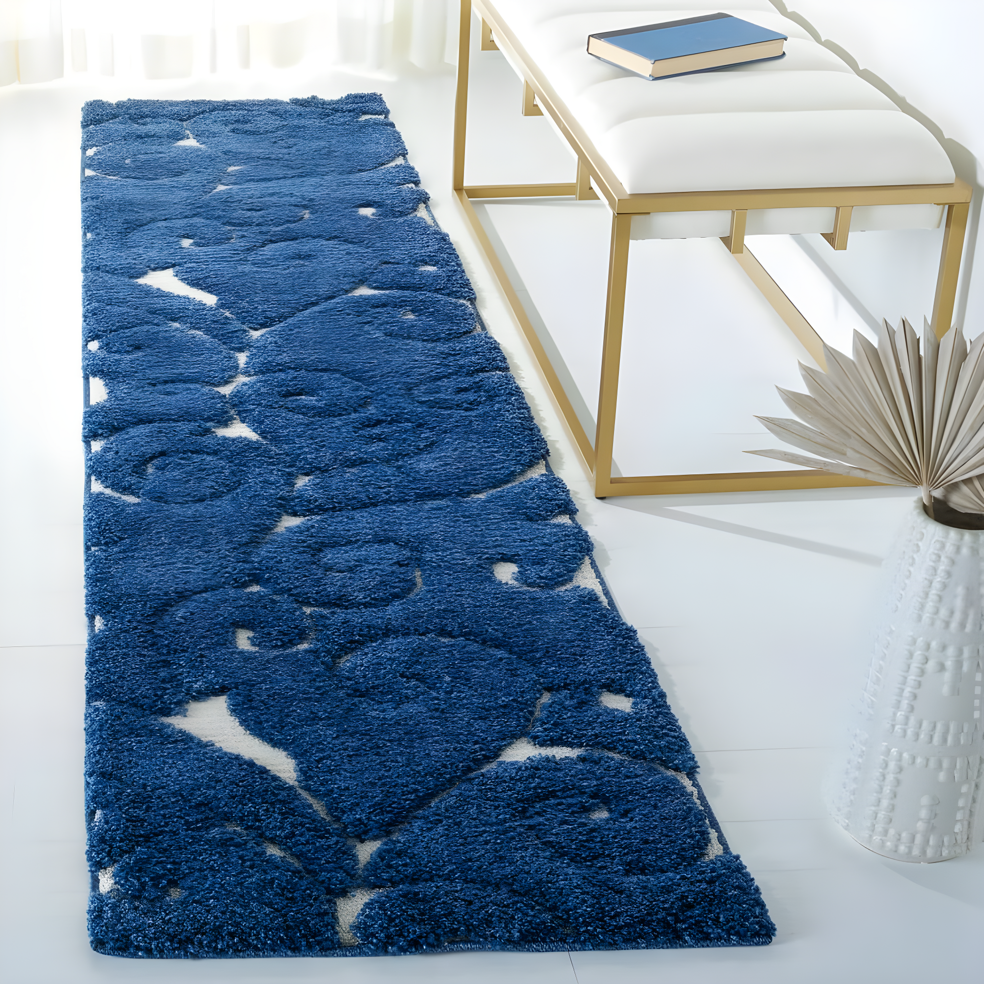 Florida Shag SG455 Power Loomed Indoor Runner Rug - Dark Blue/Cream - 2'3"x9' - Safavieh.