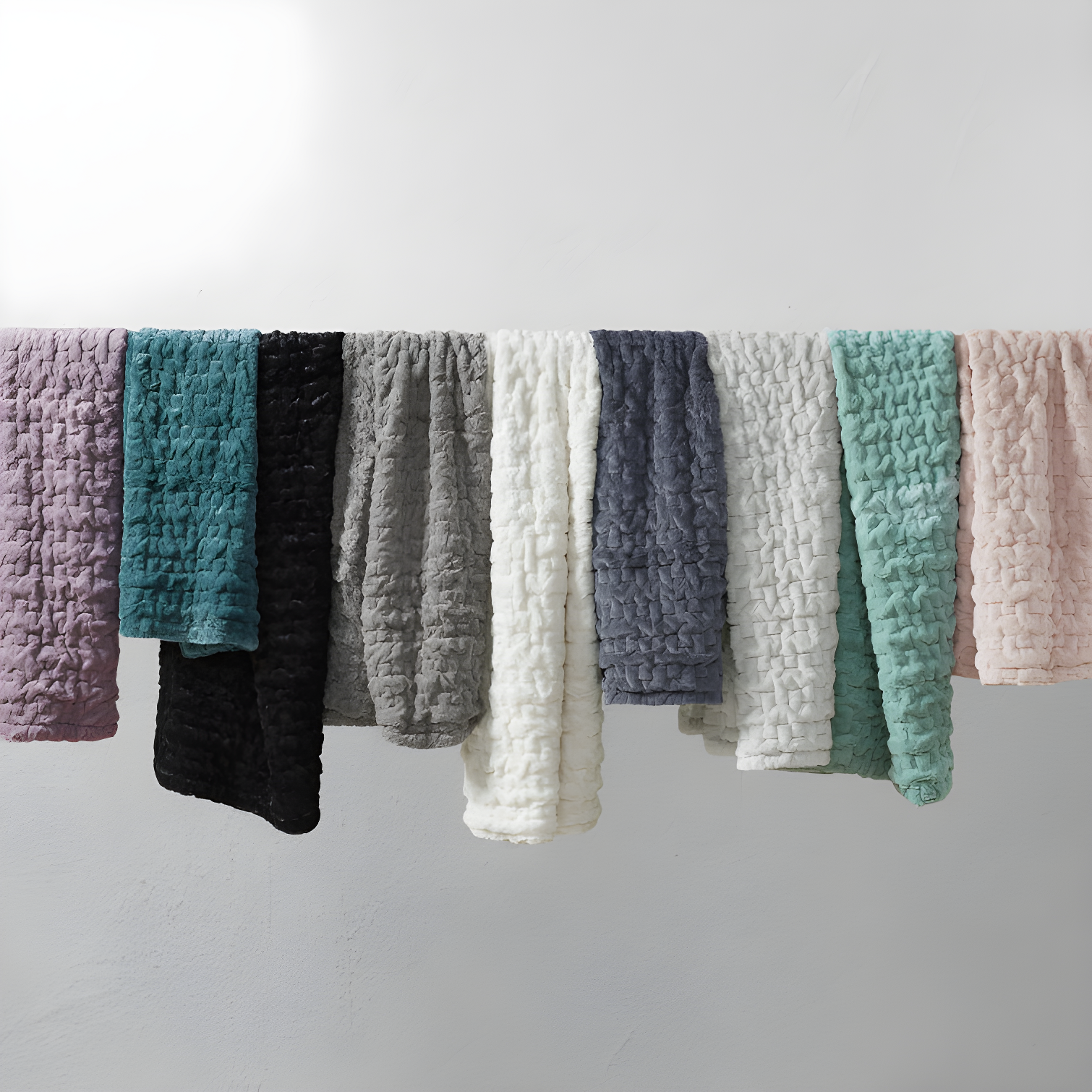 Madison Park Teal Ruched Fur Throw 50x60"