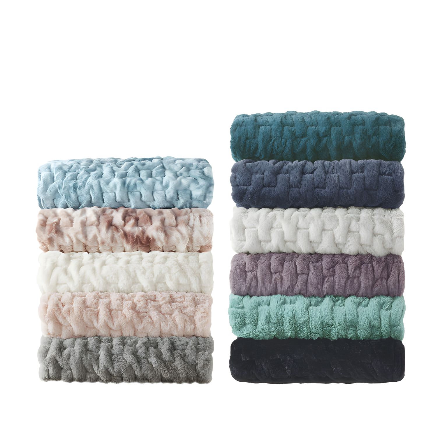 Madison Park Teal Ruched Fur Throw 50x60"