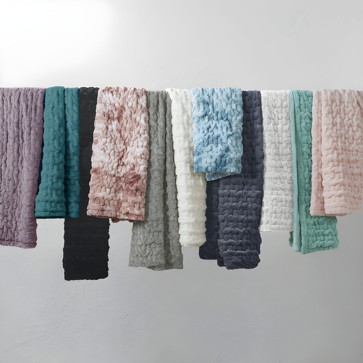 Madison Park Teal Ruched Fur Throw 50x60"