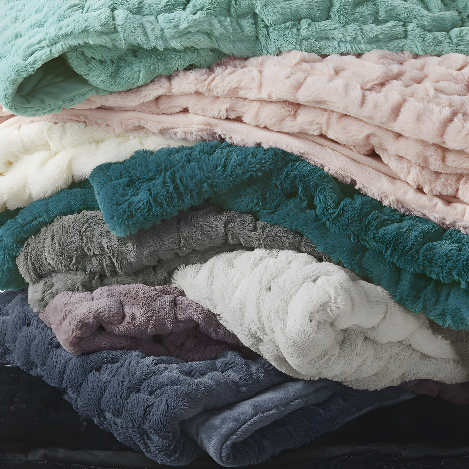 Madison Park Teal Ruched Fur Throw 50x60"