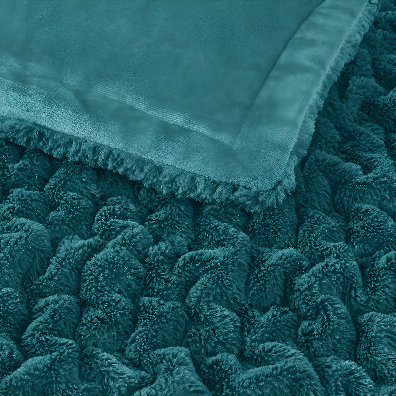 Madison Park Teal Ruched Fur Throw 50x60"