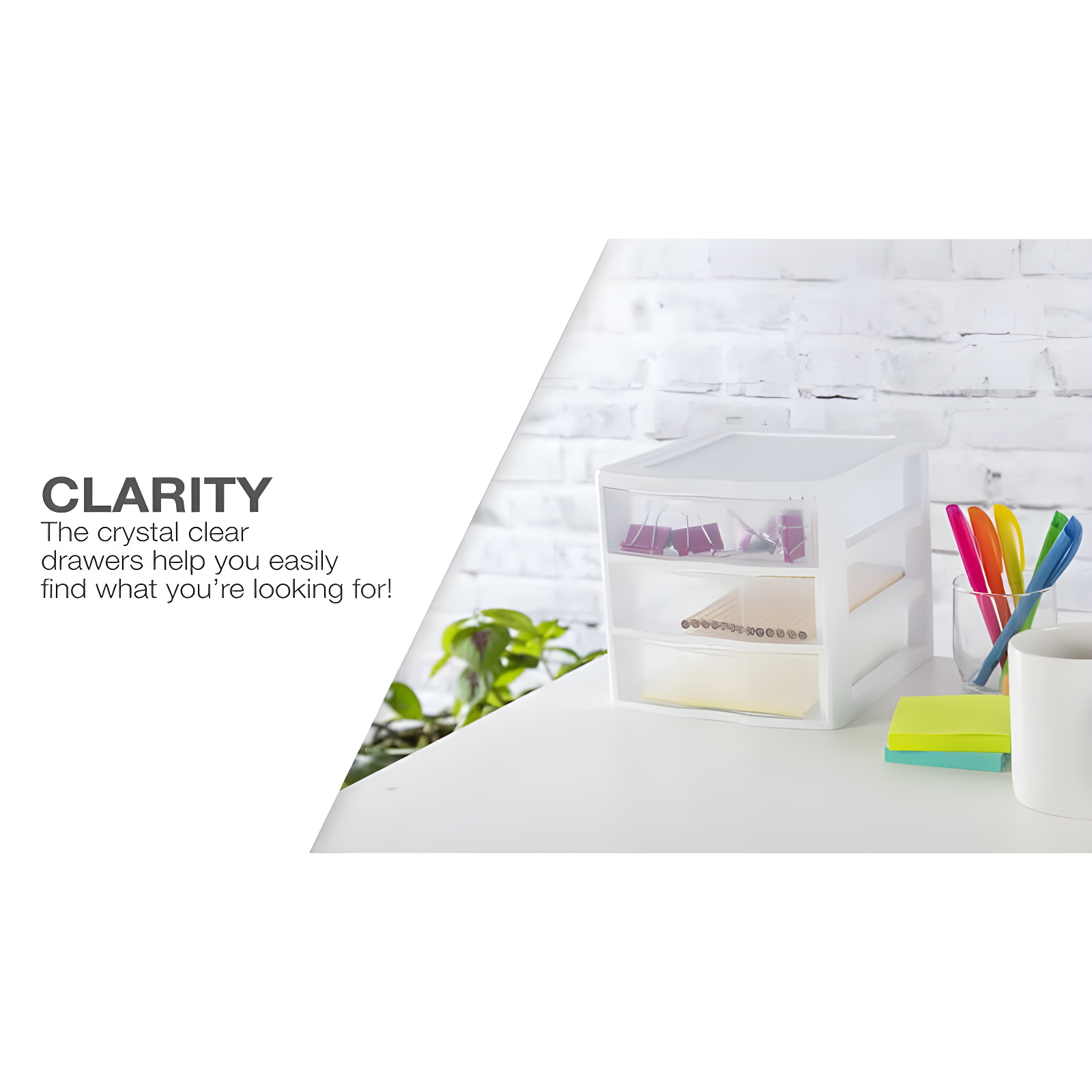 Sterilite Sterilite Clearview Plastic Multipurpose Small 3 Drawer Desktop Storage Organization Unit for Home, Classrooms, or Office Spaces