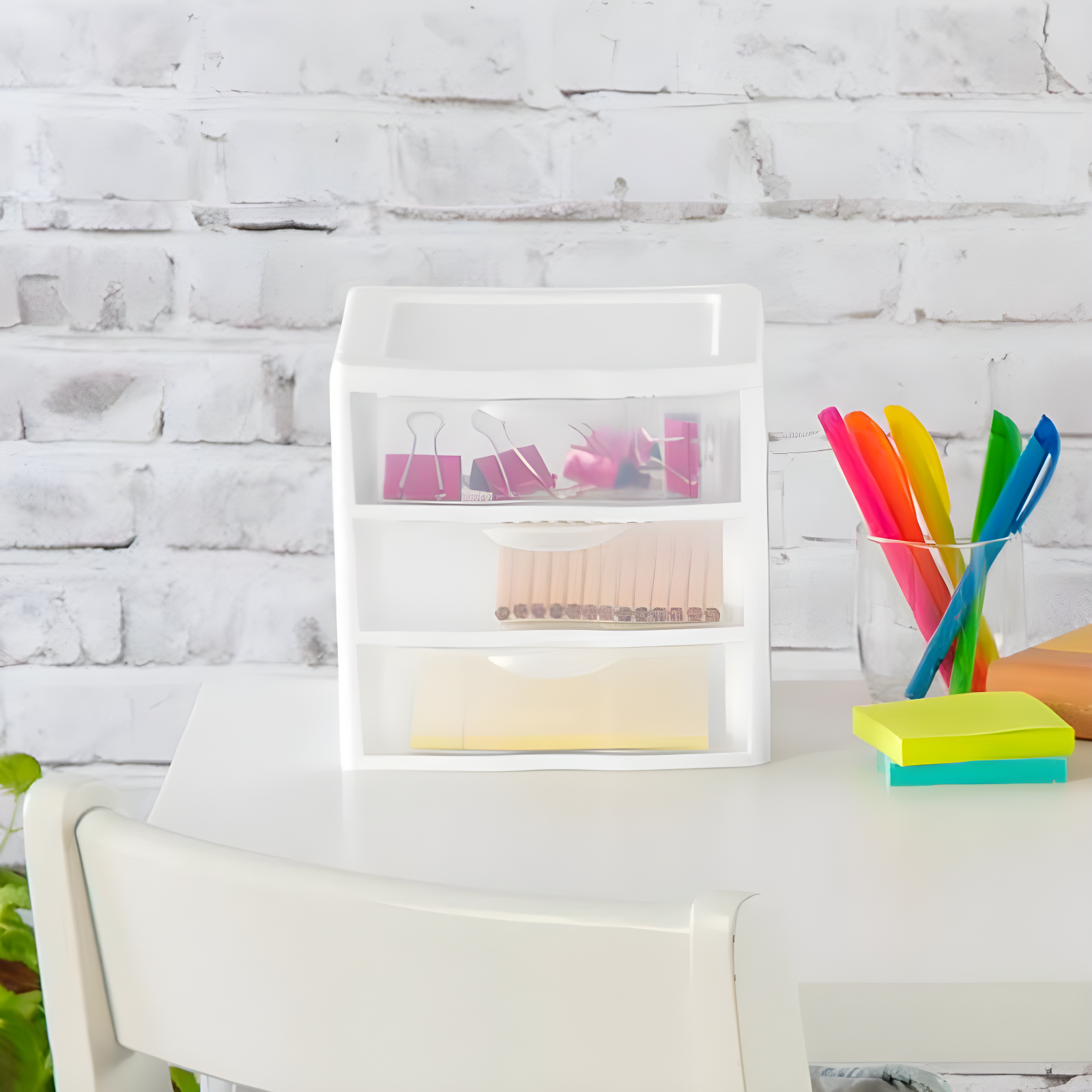 Sterilite Sterilite Clearview Plastic Multipurpose Small 3 Drawer Desktop Storage Organization Unit for Home, Classrooms, or Office Spaces