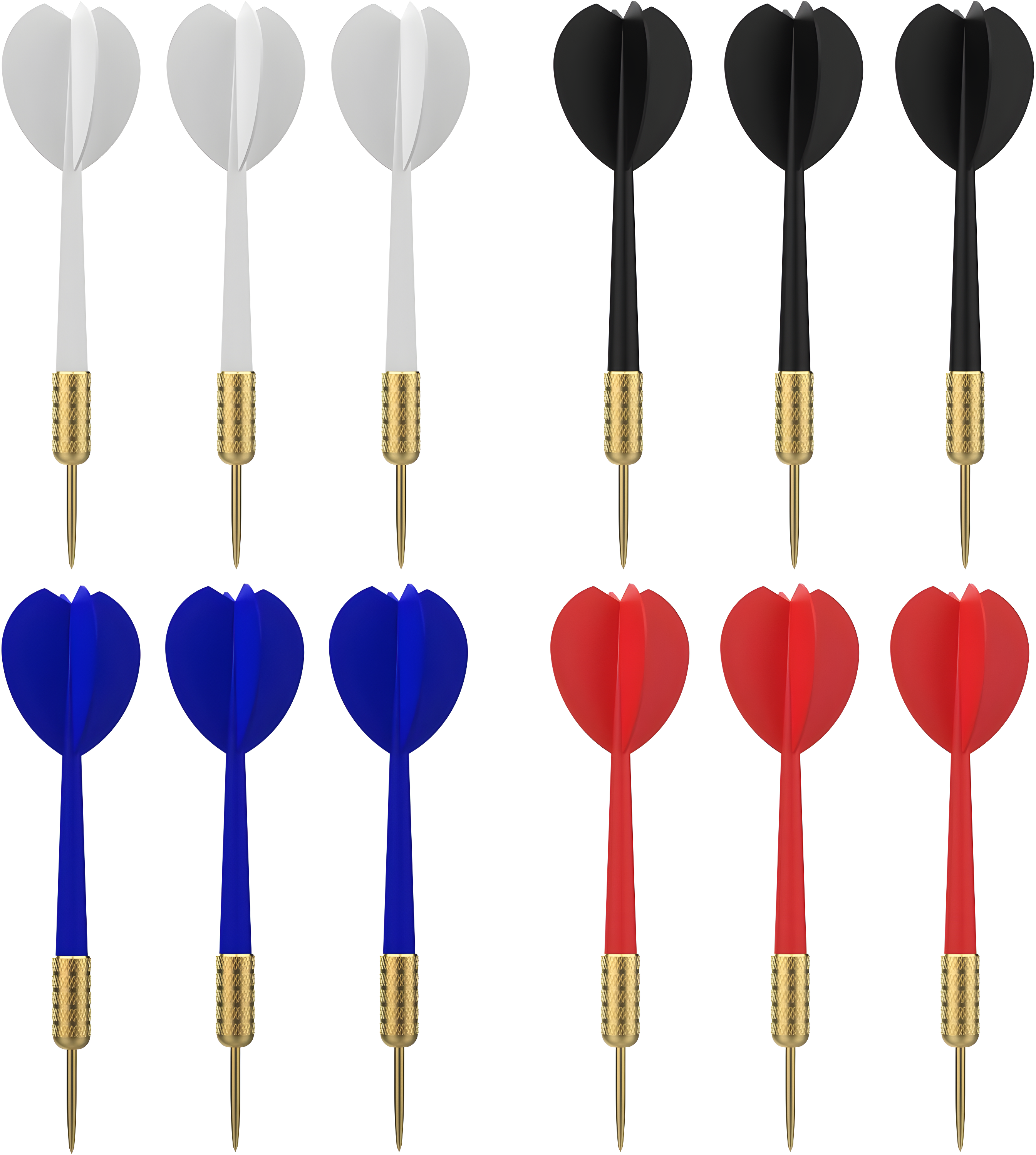 Accudart 12pk Steel Tip Dart Set - 4 Team Colors - White, Blue, Red, Black - Steel Barrels - Multi Use - One Piece Construction