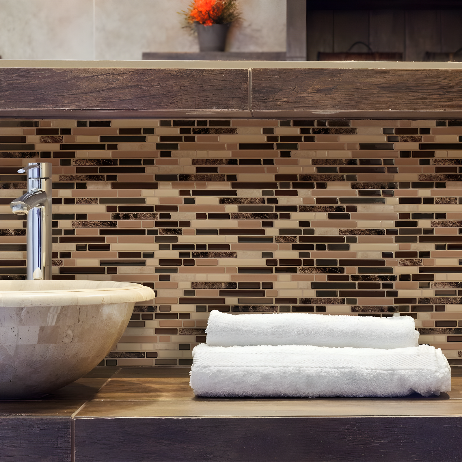 Smart Tiles 10.06''x10'' Self Adhesive 3D Peel and Stick Backsplash Tiles Brown: Vinyl Kitchen Decor Stick On Backsplash