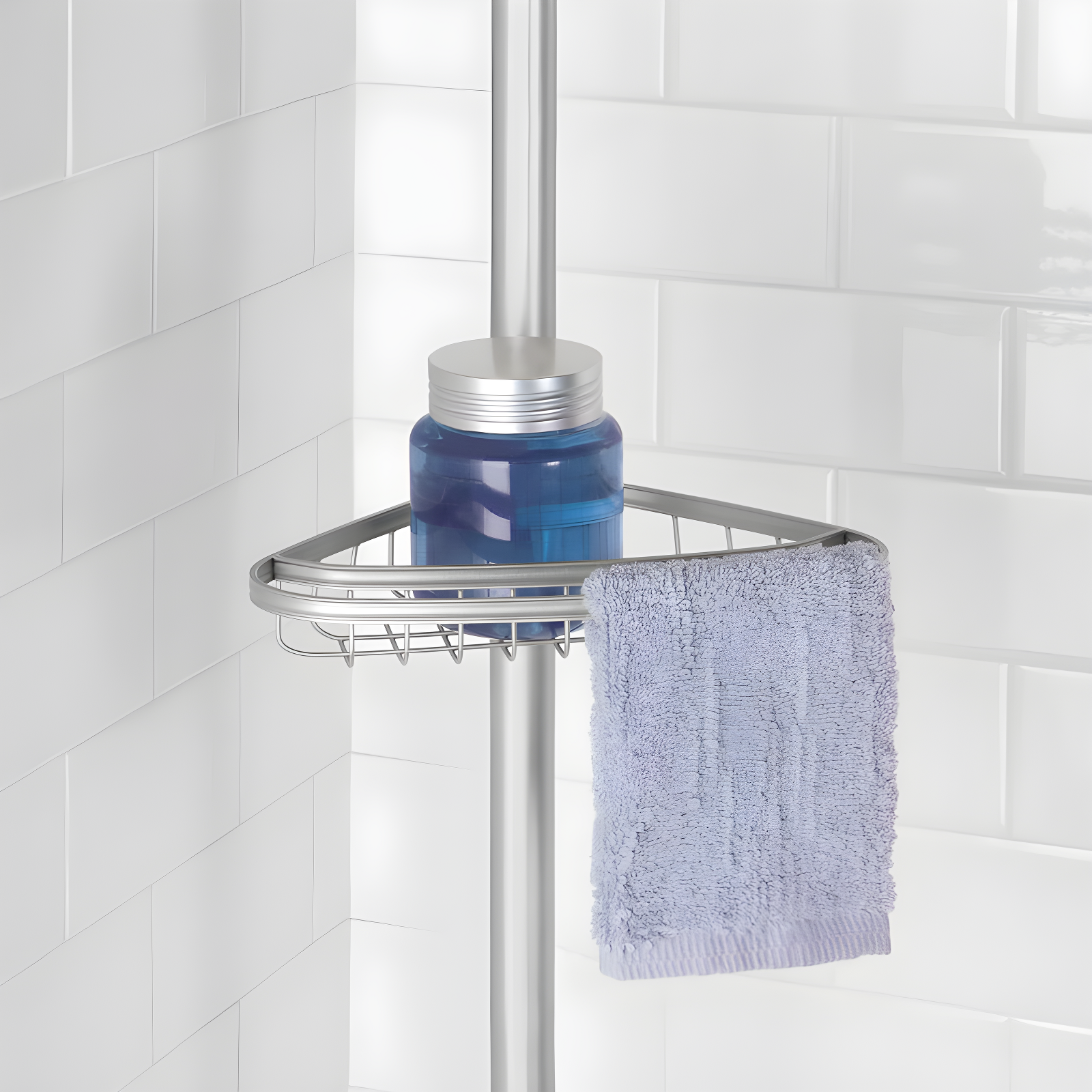 iDESIGN Steel 4 Tier Tension Pole Corner Shower Caddy York Collection Silver