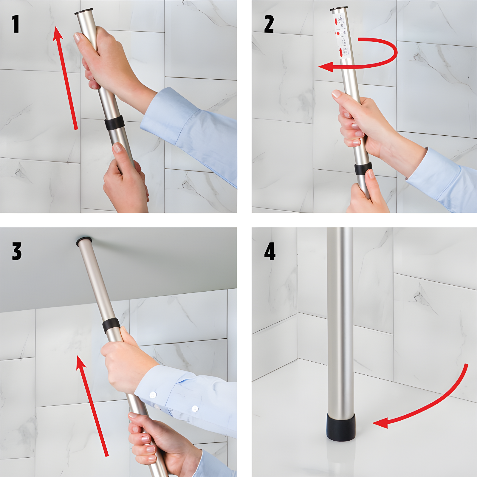 iDESIGN Steel 4 Tier Tension Pole Corner Shower Caddy York Collection Silver
