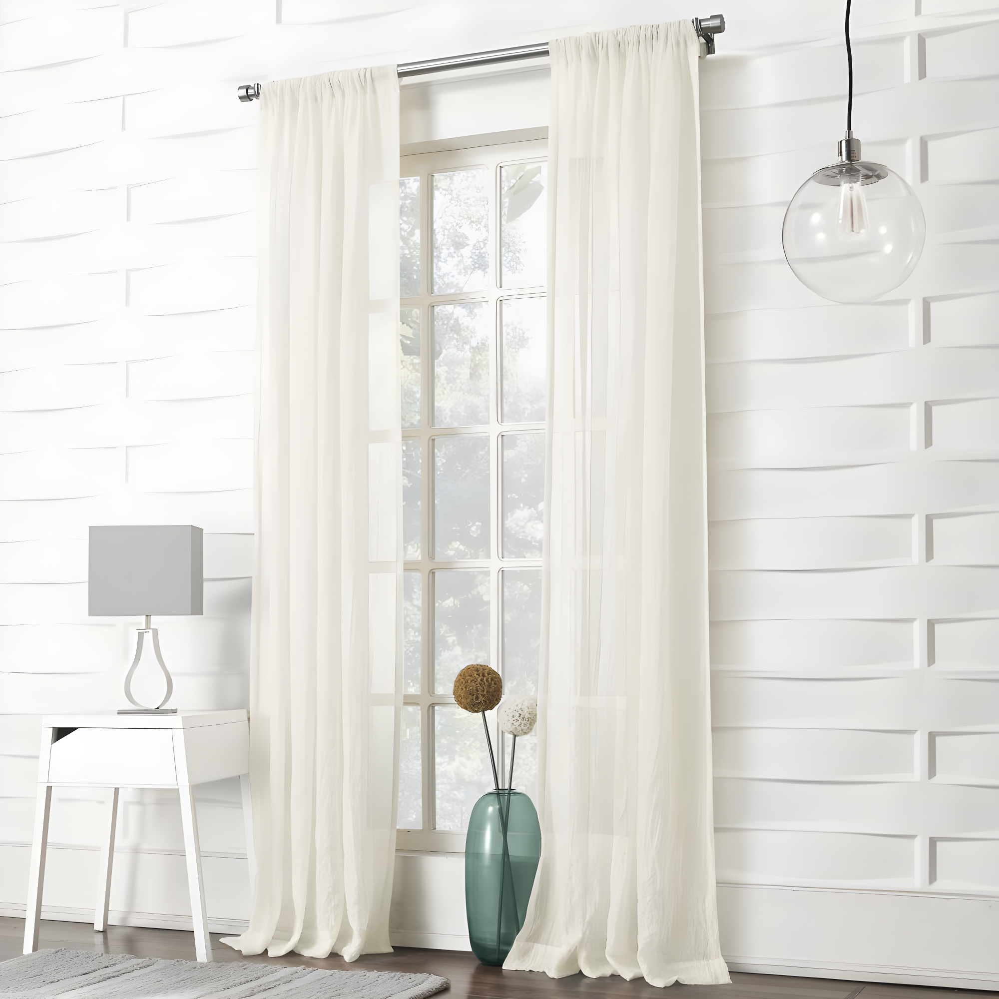 50"x84" No. 918 Sheer Avril Crushed Texture Rod Pocket Curtain Panel Cream: Modern Sheer Curtain Panel, Polyester