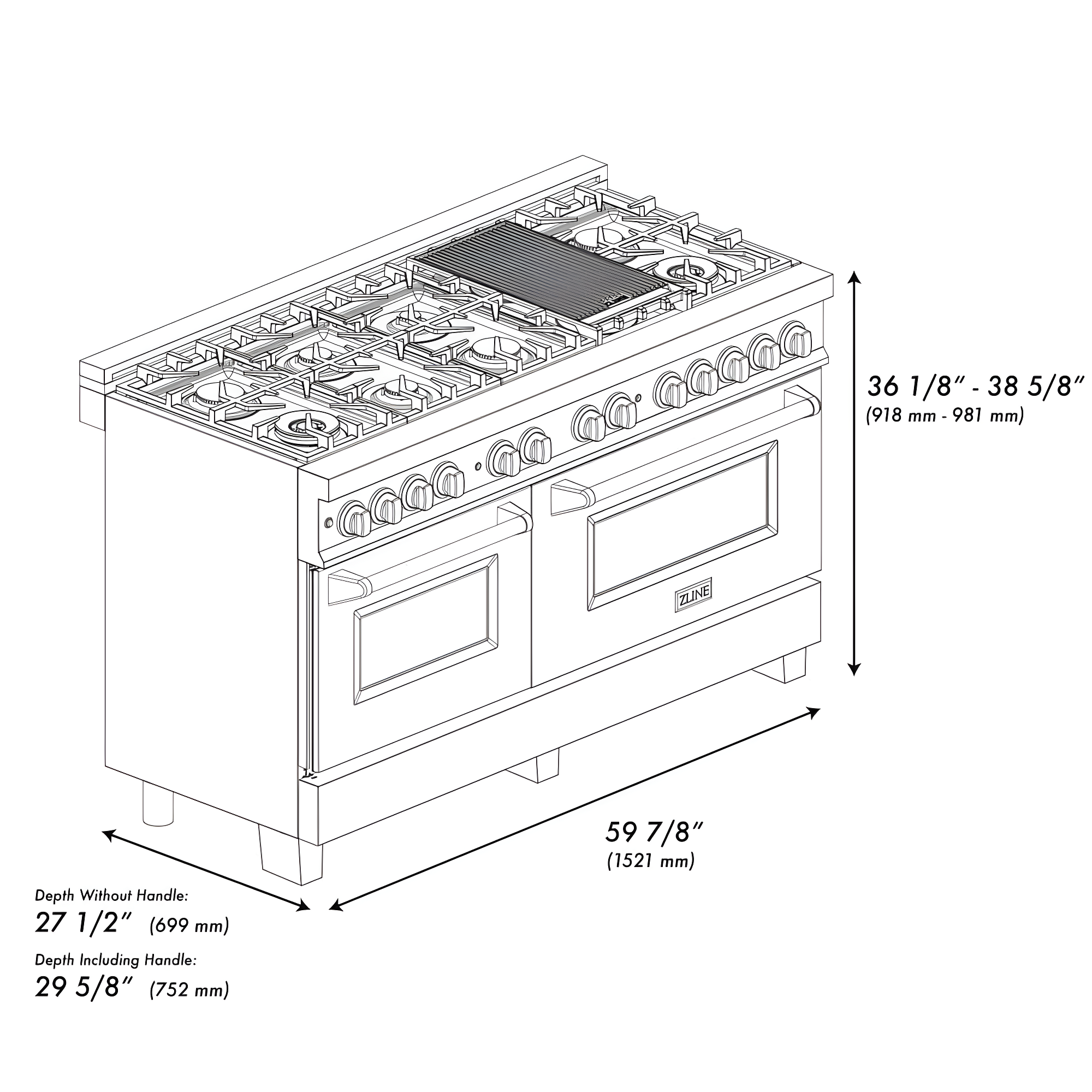 ZLINE 48 in. Legacy Dual Fuel Range w/ 7 Burner Cooktop & 2 Ovens w/ Doors