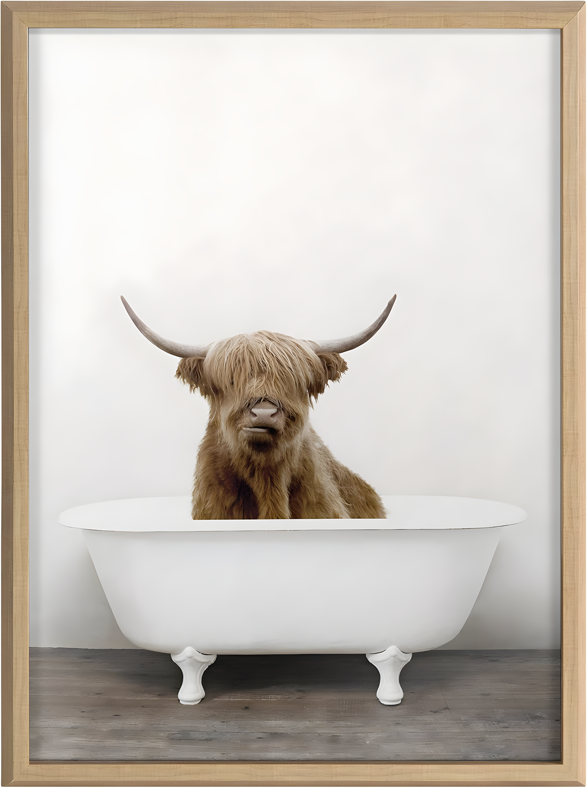 18" x 24" Blake Highland Cow in Tub Color Framed Printed Glass by Amy Peterson Art Studio Natural - Kate & Laurel All Things Decor: