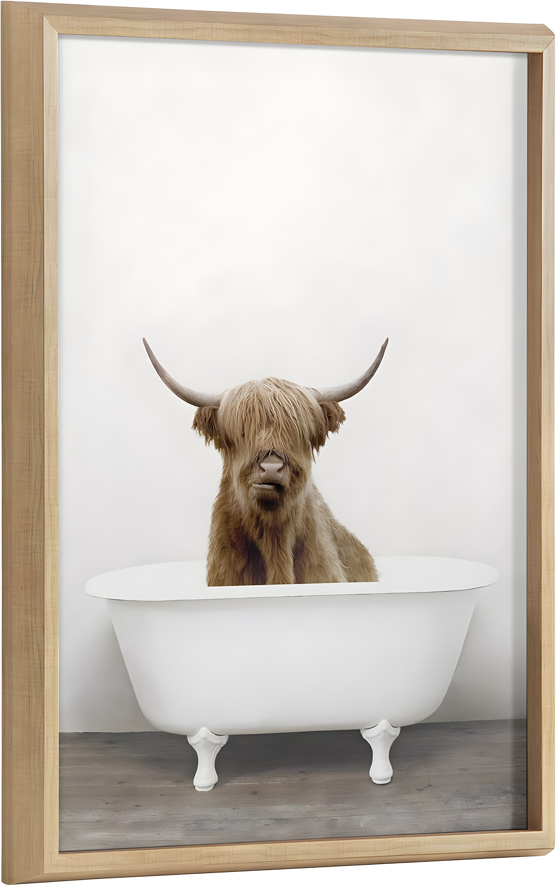 18" x 24" Blake Highland Cow in Tub Color Framed Printed Glass by Amy Peterson Art Studio Natural - Kate & Laurel All Things Decor: