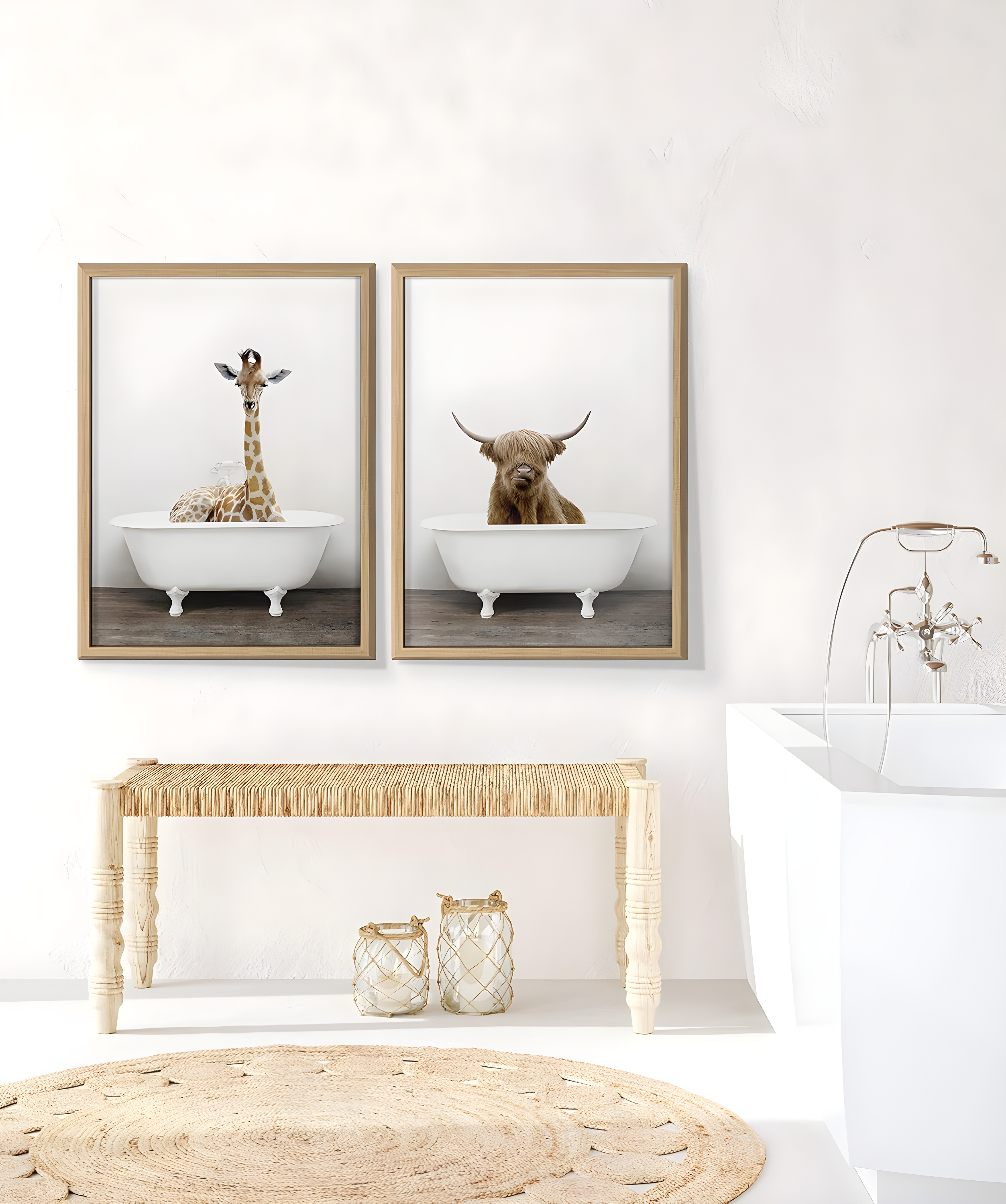 18" x 24" Blake Highland Cow in Tub Color Framed Printed Glass by Amy Peterson Art Studio Natural - Kate & Laurel All Things Decor: