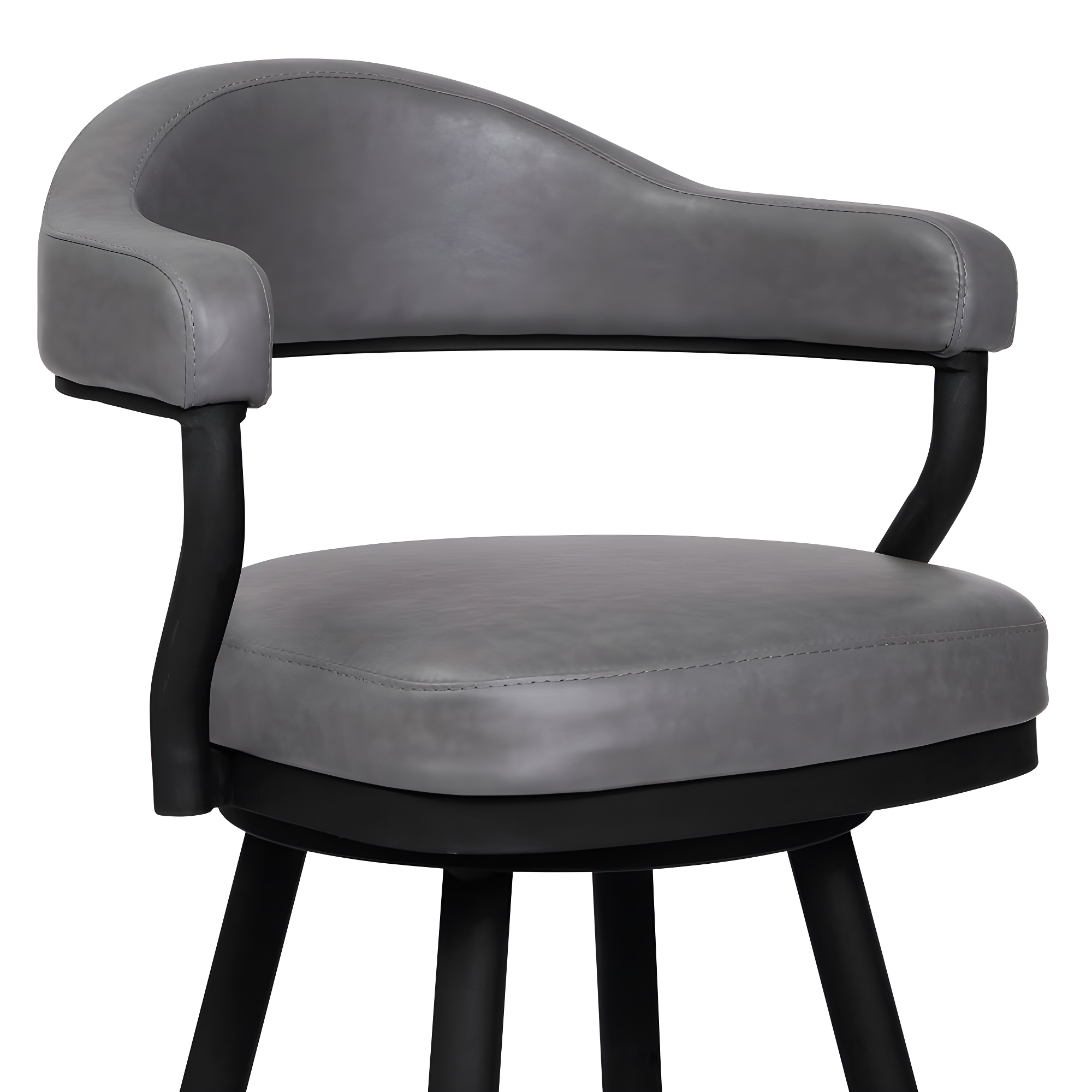 Armen Living Indoor Amador 30" Bar Height Barstool in a Black Powder Coated Finish and Vintage Gray Faux Leather