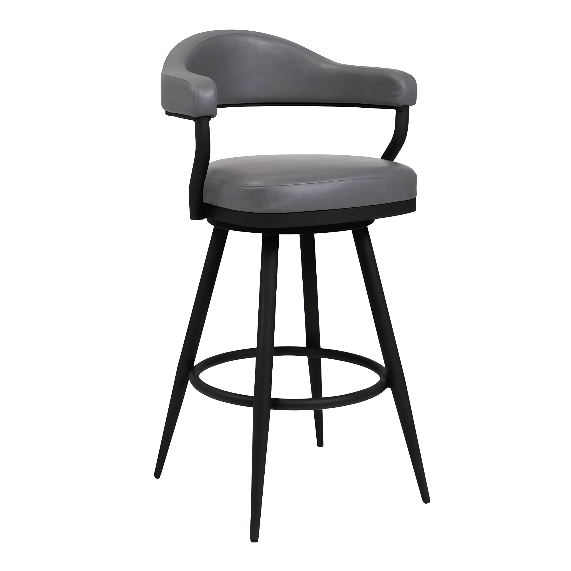 Armen Living Indoor Amador 30" Bar Height Barstool in a Black Powder Coated Finish and Vintage Gray Faux Leather