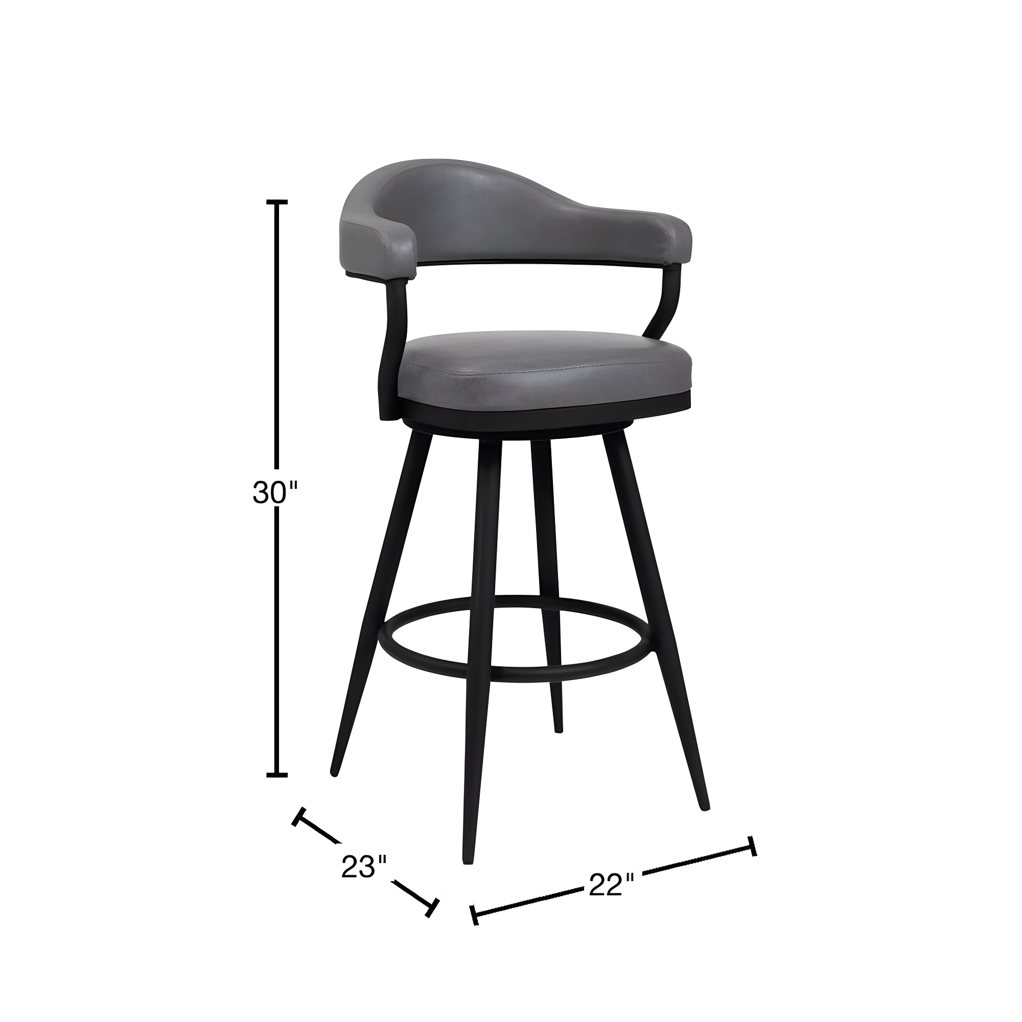 Armen Living Indoor Amador 30" Bar Height Barstool in a Black Powder Coated Finish and Vintage Gray Faux Leather
