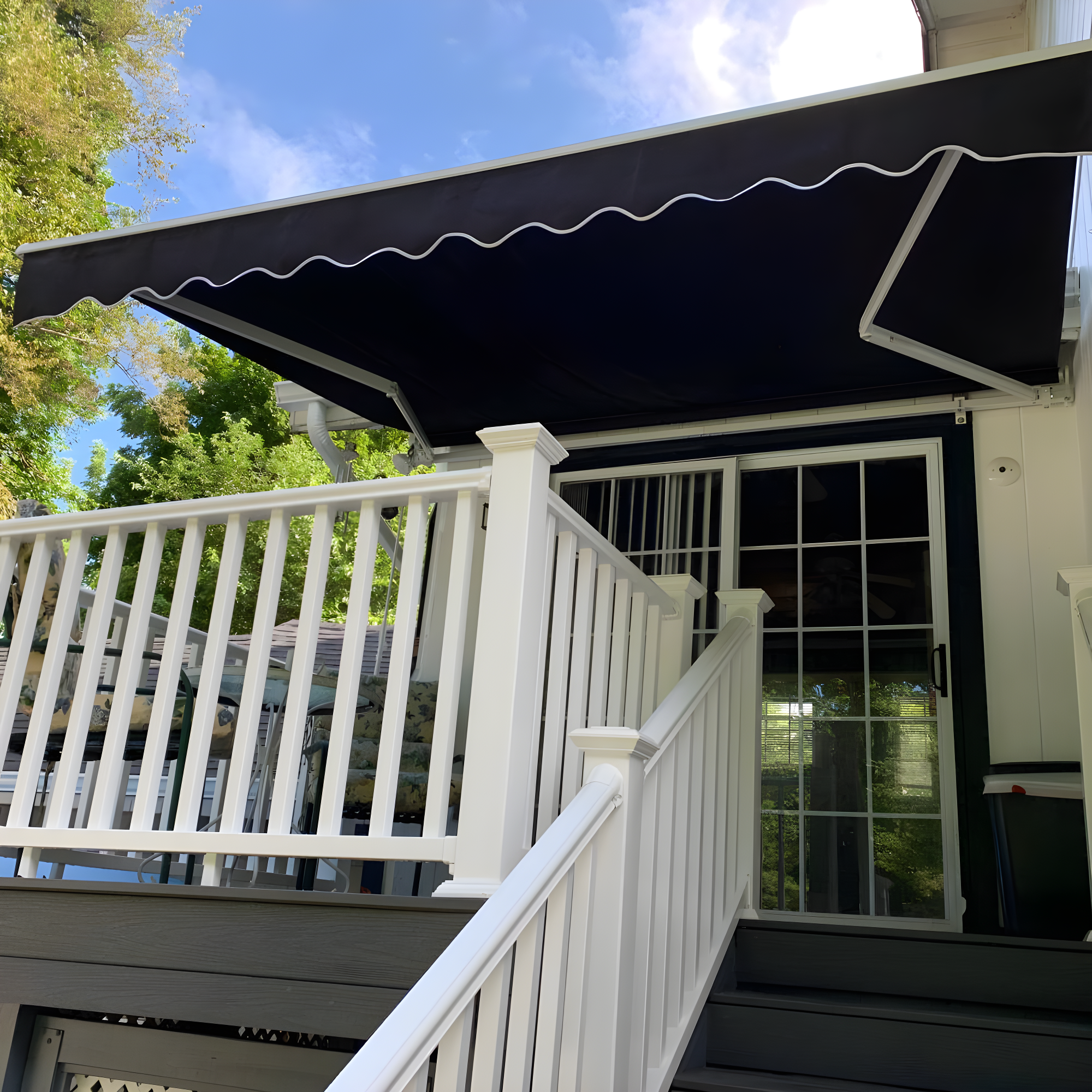 Motorized Retractable White Frame Patio Awning
