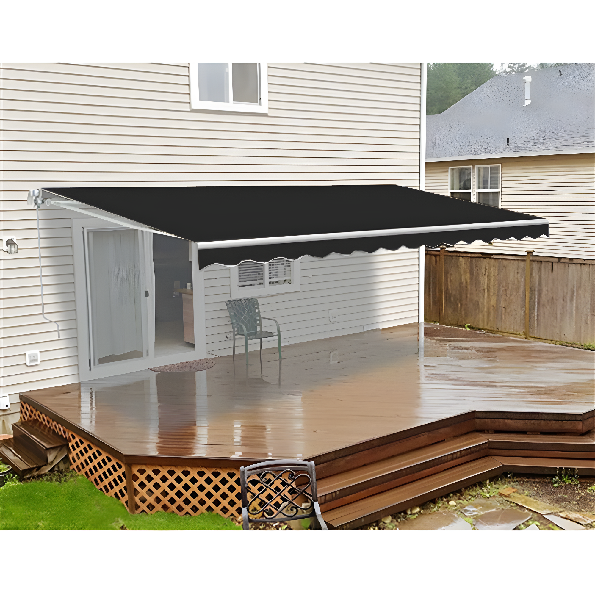 Motorized Retractable White Frame Patio Awning