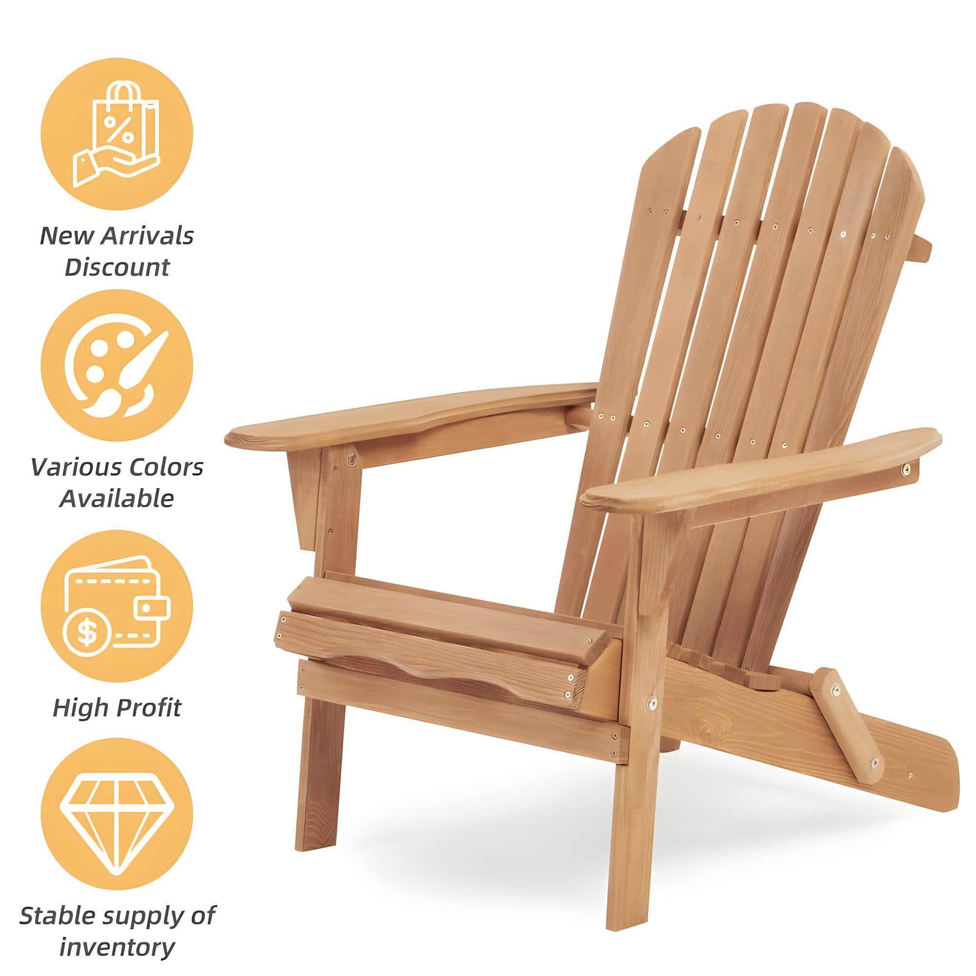 CLEARANCE! Wooden Outdoor Folding Adirondack Chair Set of 2 Wood Lounge Patio Chair for Garden,Garden, Lawn, Backyard, Deck, Pool Side, Fire Pit,Half Assembled,