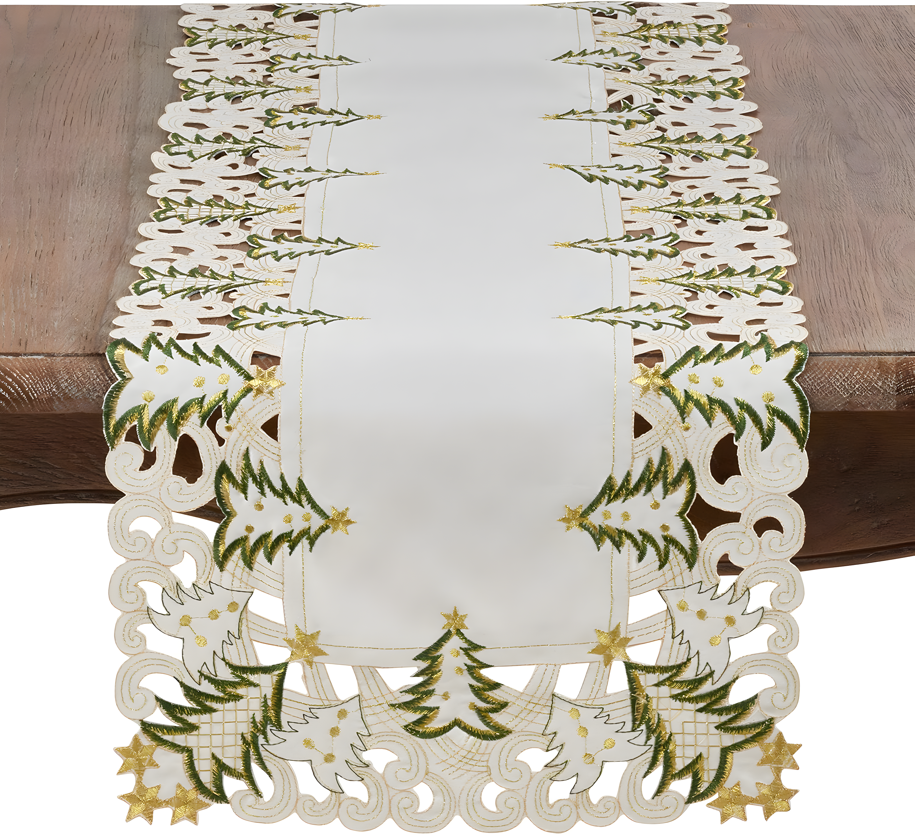 Saro Lifestyle Nostalgic Holiday Christmas Tree Table Runner, Ivory, 16" x 68"