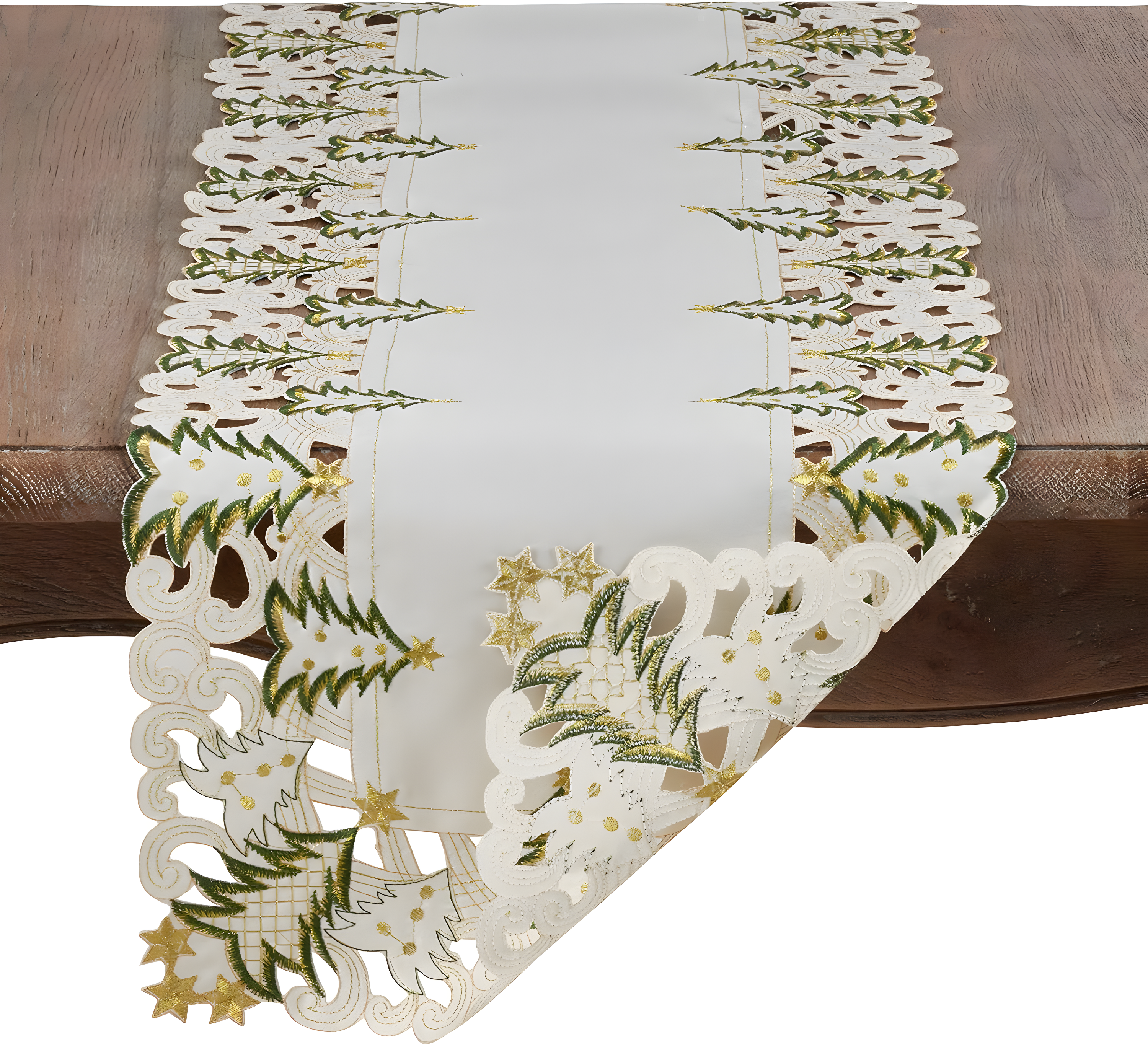 Saro Lifestyle Nostalgic Holiday Christmas Tree Table Runner, Ivory, 16" x 68"
