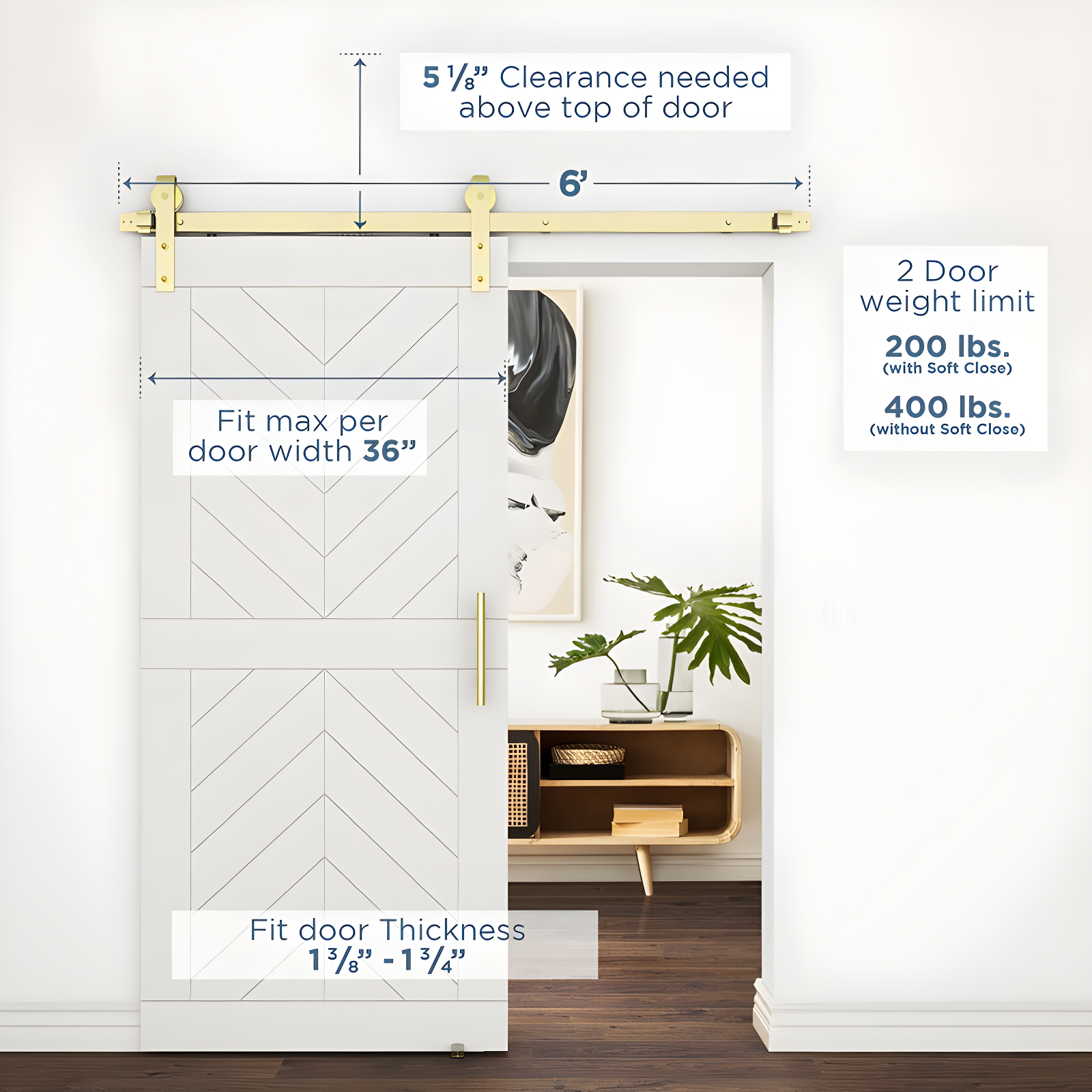National Hardware 72" Designer Interior Barn Door Kit with Soft Close