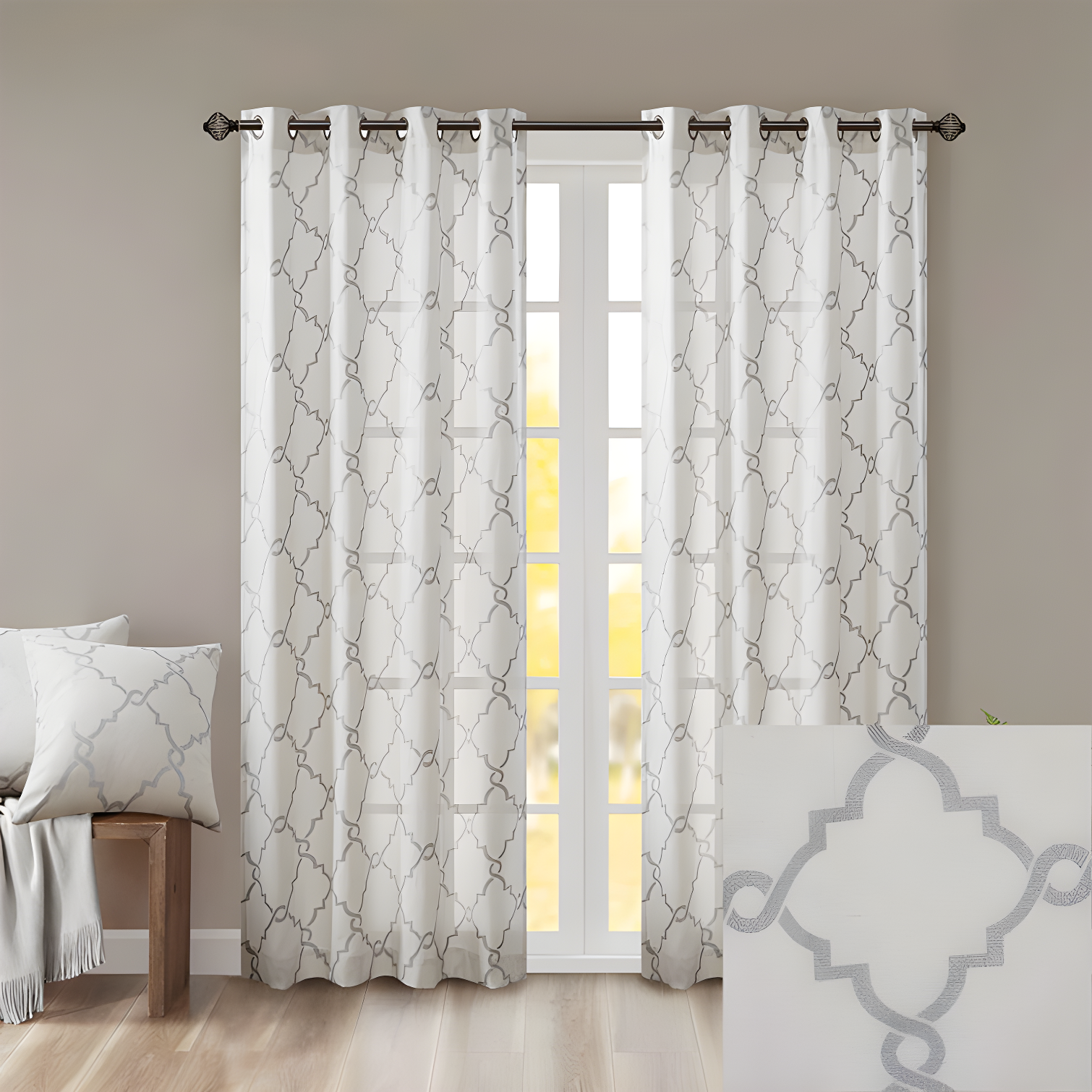 Madison Park Fretwork Print Grommet Top Single Window Curtain Panel