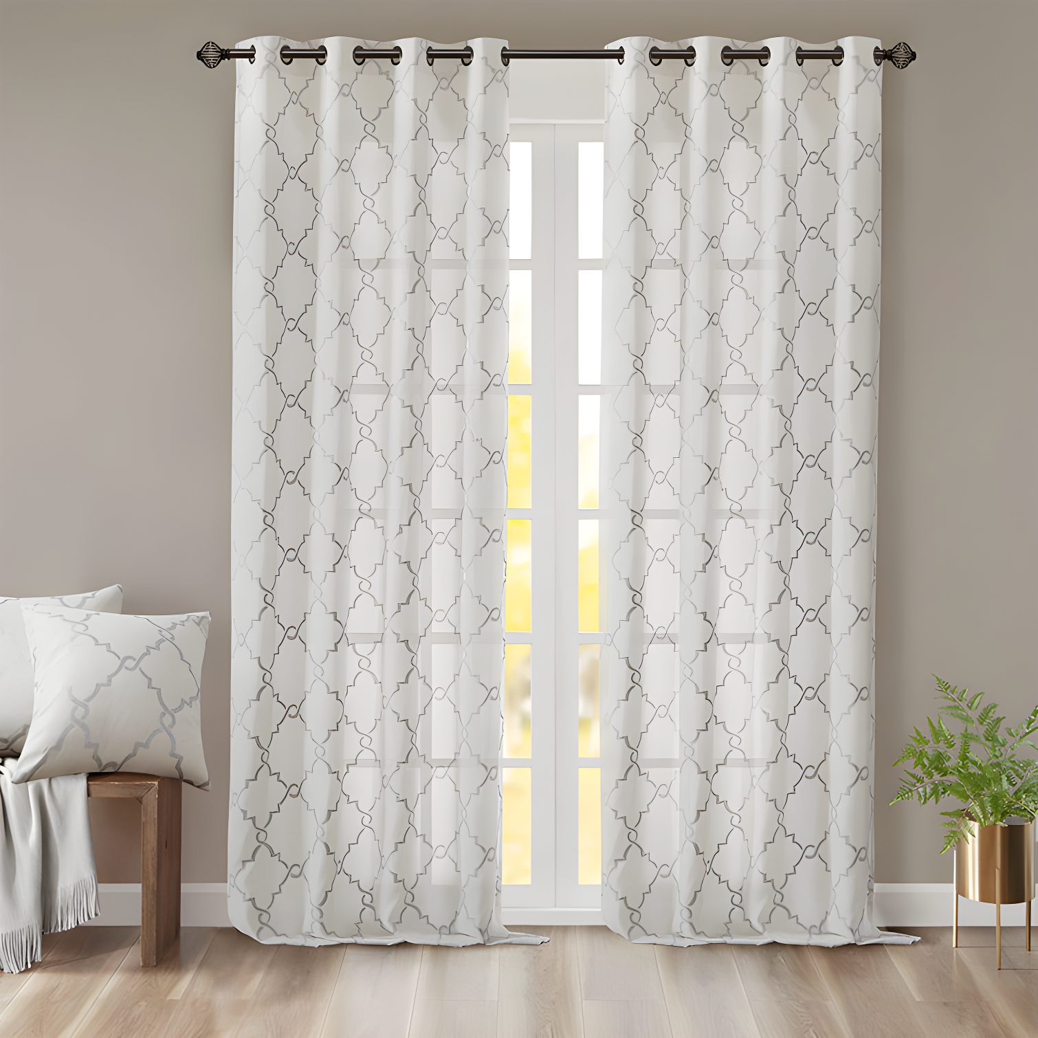 Madison Park Fretwork Print Grommet Top Single Window Curtain Panel