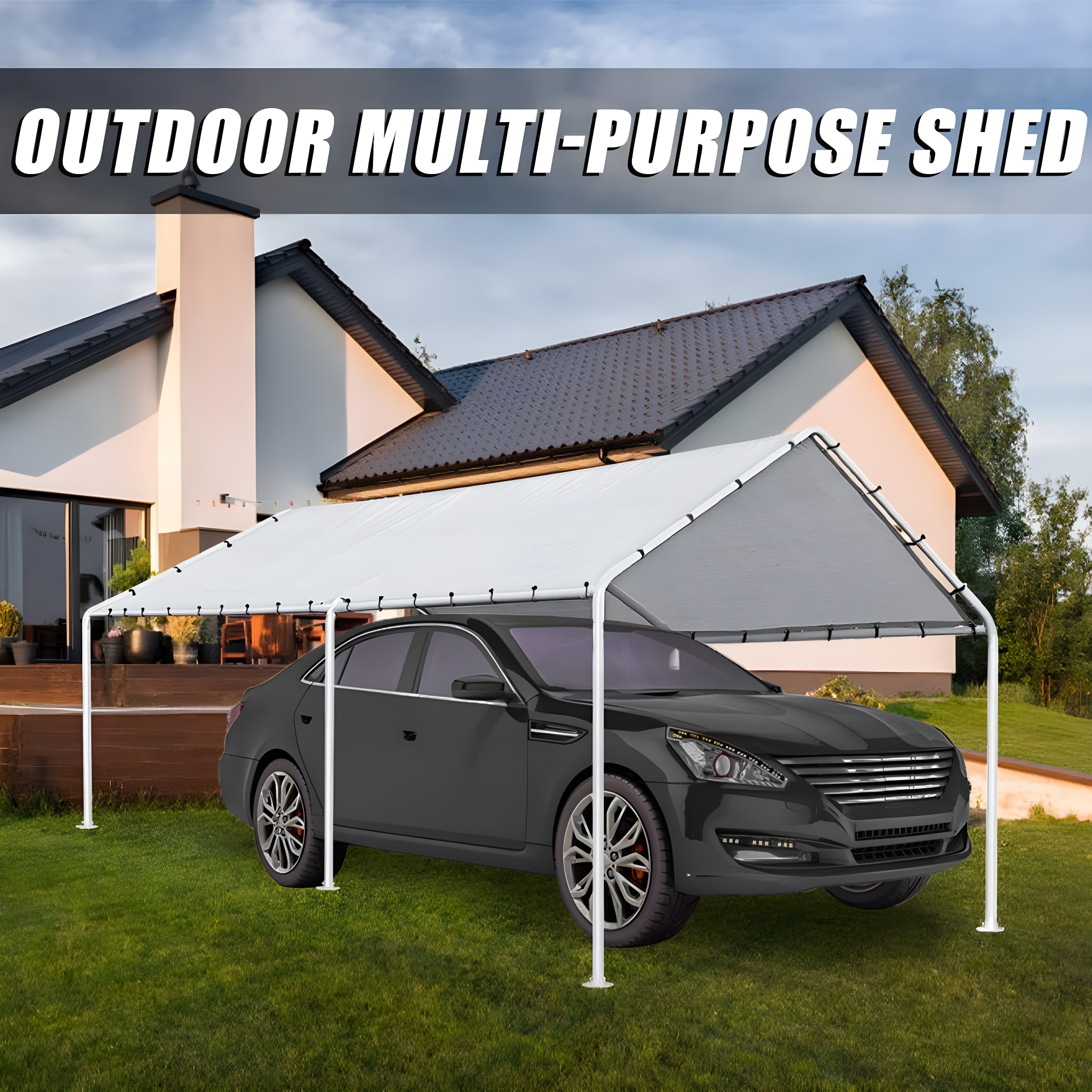 Quictent 10x20 ft Heavy Duty Carport Canopy Galvanized Car Tent Outdoor Garage Boat Shelter with Reinforced Structure, No Sidewall - White