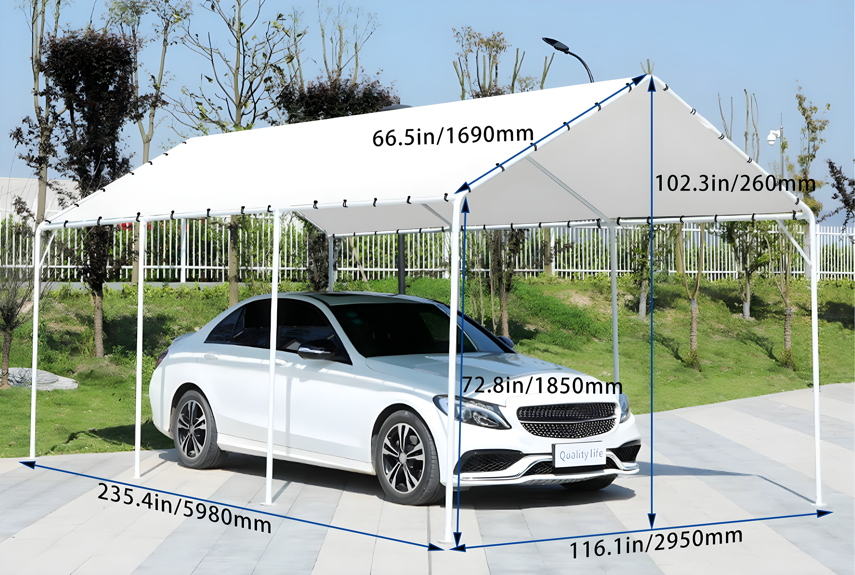 Quictent 10x20 ft Heavy Duty Carport Canopy Galvanized Car Tent Outdoor Garage Boat Shelter with Reinforced Structure, No Sidewall - White
