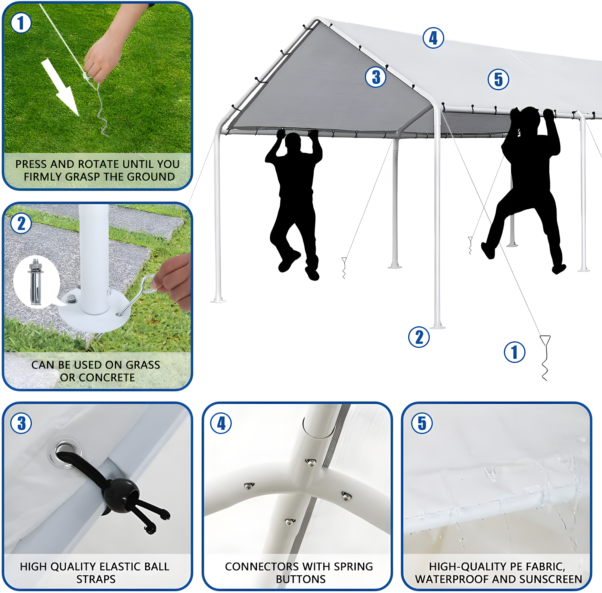 Quictent 10x20 ft Heavy Duty Carport Canopy Galvanized Car Tent Outdoor Garage Boat Shelter with Reinforced Structure, No Sidewall - White