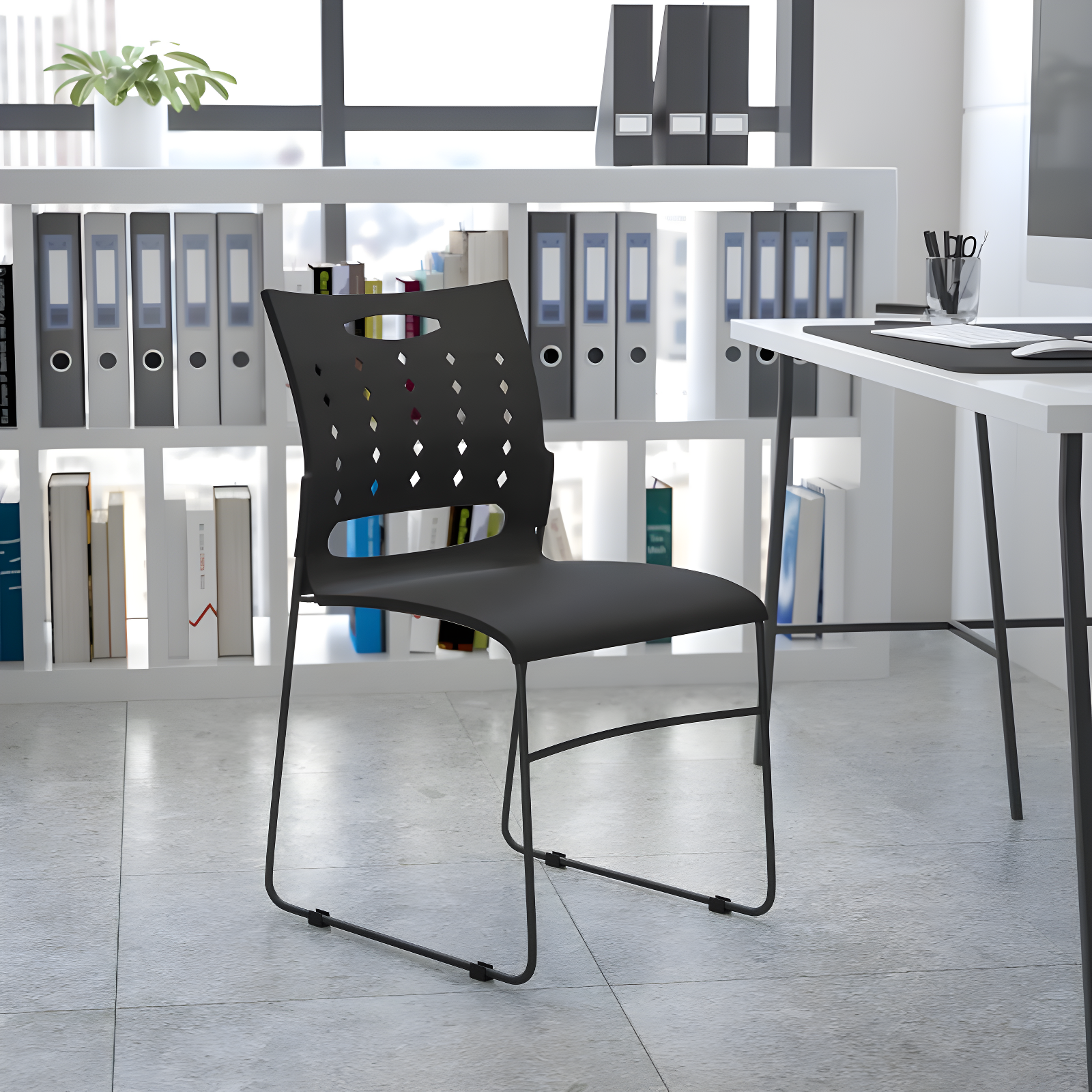 881 lb. Capacity Sled Base Stack Chair with Carry Handle and Air-Vent Back