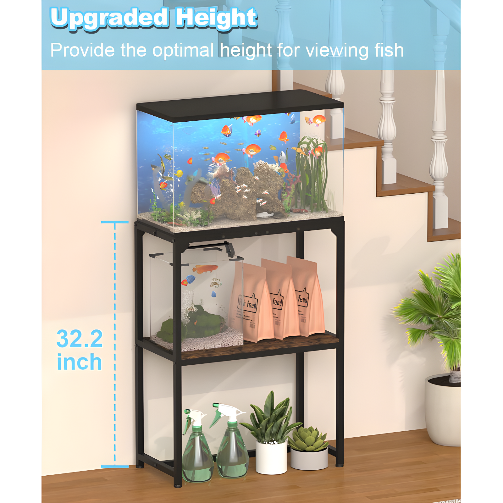 Tucker Murphy Pet™ 20 Gallon Fish Tank Stand, Upgraded Height Aquarium Stand Table With 2 Tiers Storage Shelf, Metal Reptile Breeder Turtle Terrarium Stand Rack, Black