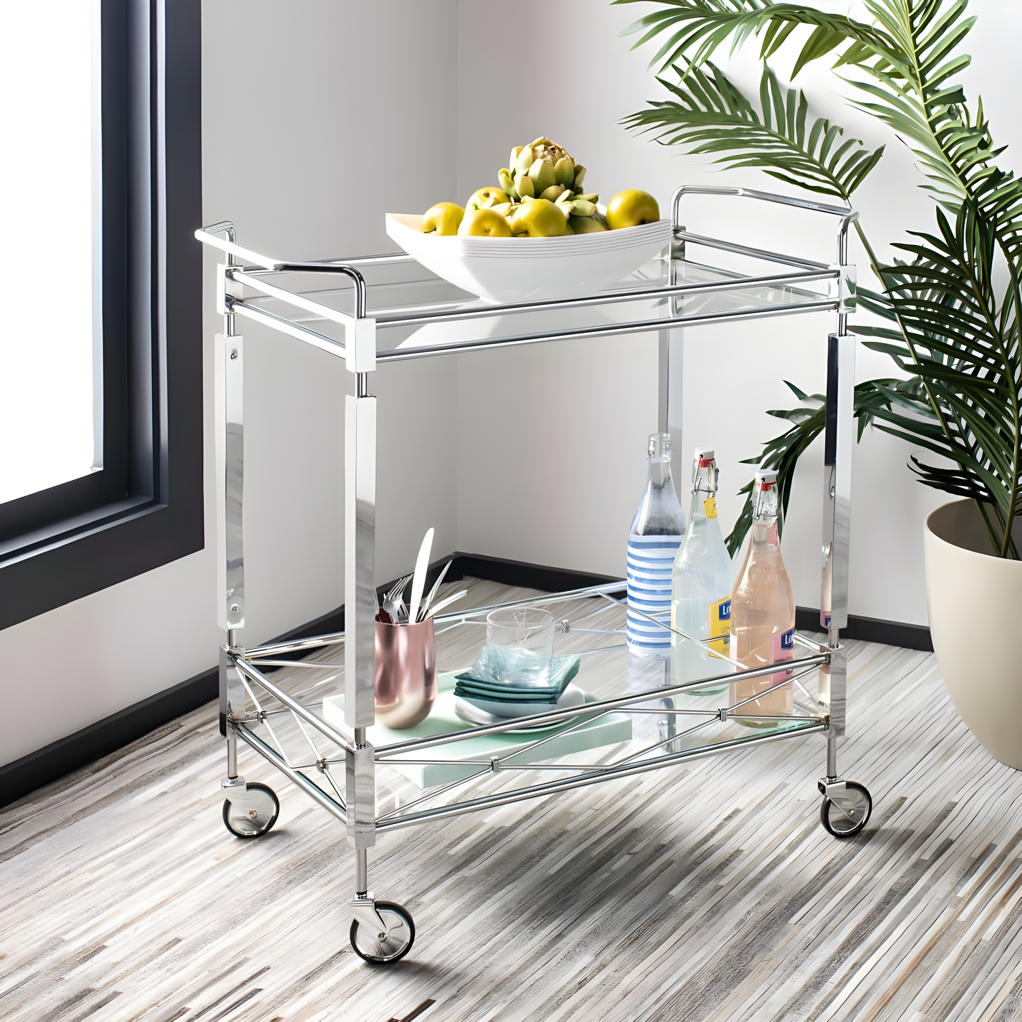 Ingrid 2 Tier Bar Cart - BCT8000A - Chrome/Glass - Safavieh