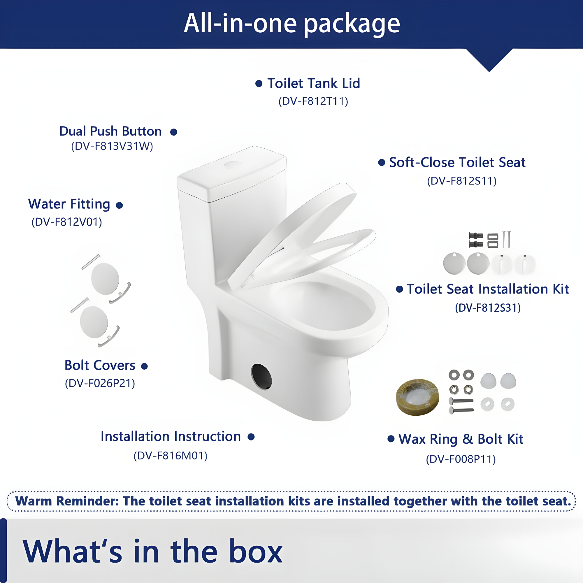 DeerValley DeerValley Liberty Compact Toilets One-Piece Toilet With High-Efficiency Flush Round Toilet for Space-Saving Floor Mounted (Seat Included) DV-1F52812-WHITE